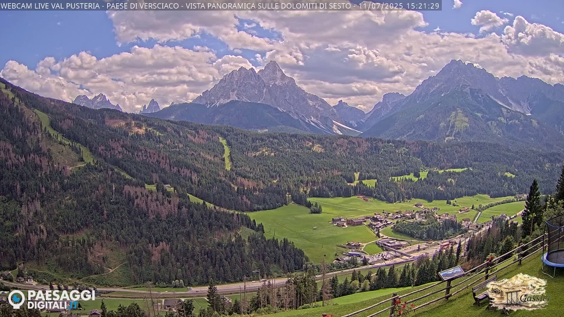 Val Pusteria (Puster Valley), Versciaco Vierschach Village & 3 Zinnen Dolomites Mountain View Live Cam - South Tyrol (Bolzano) , Trentino-South Tyrol (Trentino-Alto Adige/Südtirol), Italy