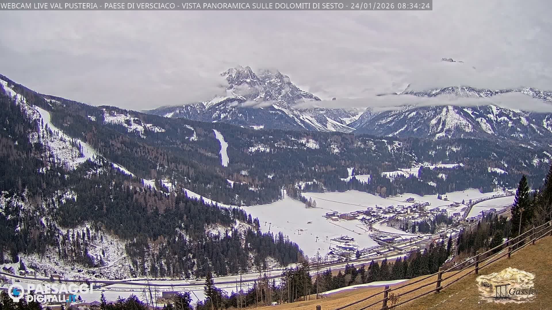 Val Pusteria (Puster Valley), Versciaco Vierschach Village & 3 Zinnen Dolomites Mountain View Live Cam - South Tyrol (Bolzano) , Trentino-South Tyrol (Trentino-Alto Adige/Südtirol), Italy