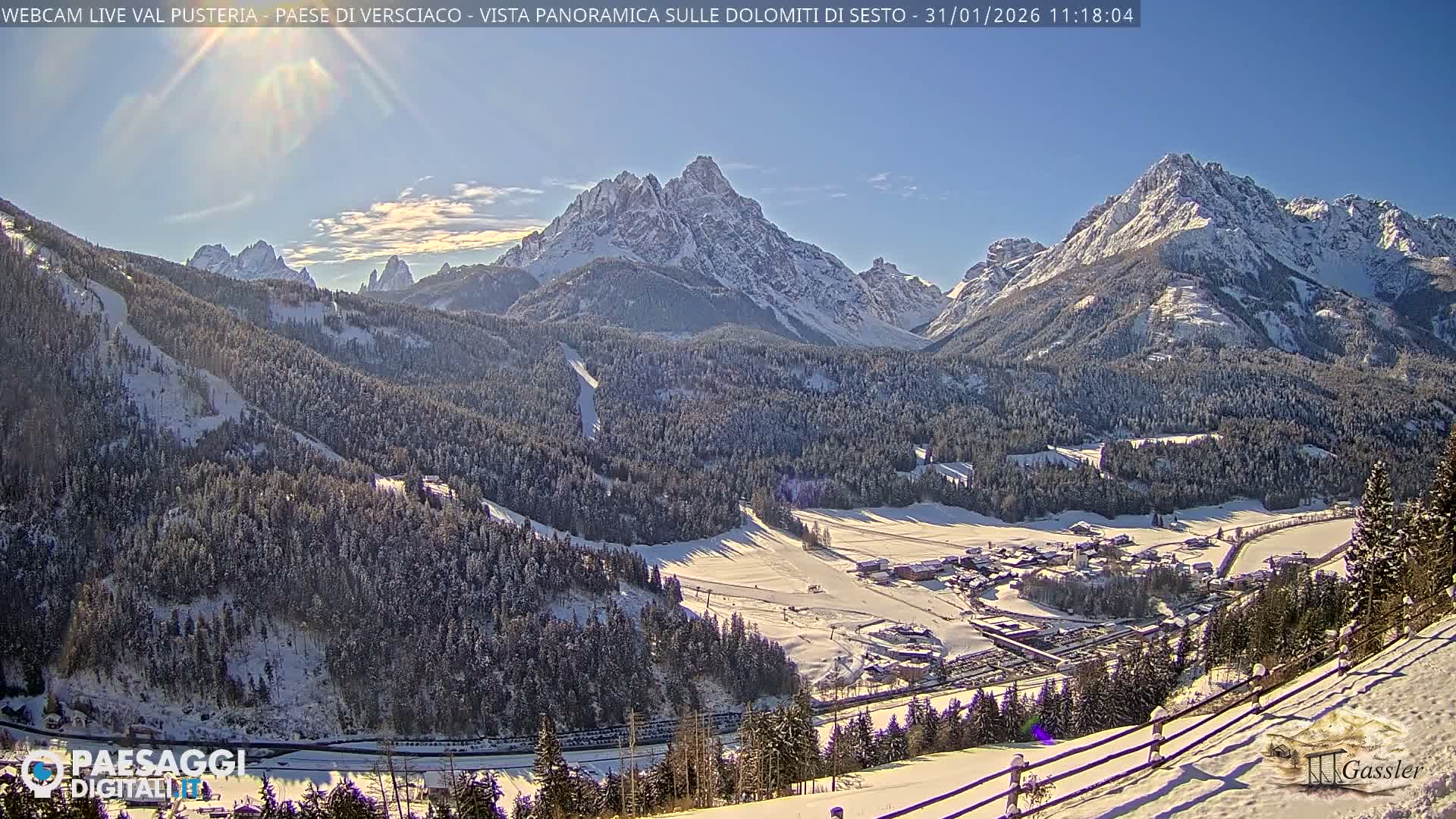 Val Pusteria (Puster Valley), Versciaco Vierschach Village & 3 Zinnen Dolomites Mountain View Live Cam - South Tyrol (Bolzano) , Trentino-South Tyrol (Trentino-Alto Adige/Südtirol), Italy