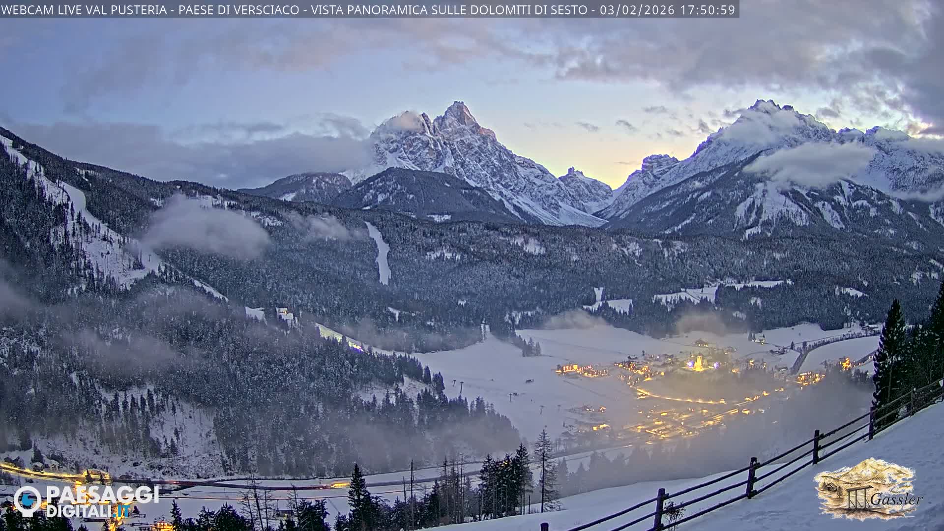 Val Pusteria (Puster Valley), Versciaco Vierschach Village & 3 Zinnen Dolomites Mountain View Live Cam - South Tyrol (Bolzano) , Trentino-South Tyrol (Trentino-Alto Adige/Südtirol), Italy