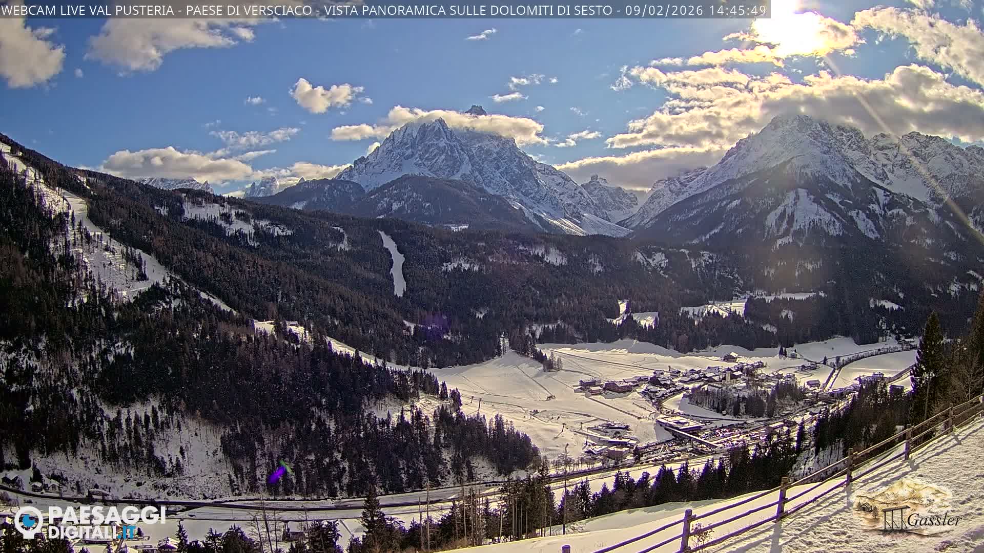 Val Pusteria (Puster Valley), Versciaco Vierschach Village & 3 Zinnen Dolomites Mountain View Live Cam - South Tyrol (Bolzano) , Trentino-South Tyrol (Trentino-Alto Adige/Südtirol), Italy