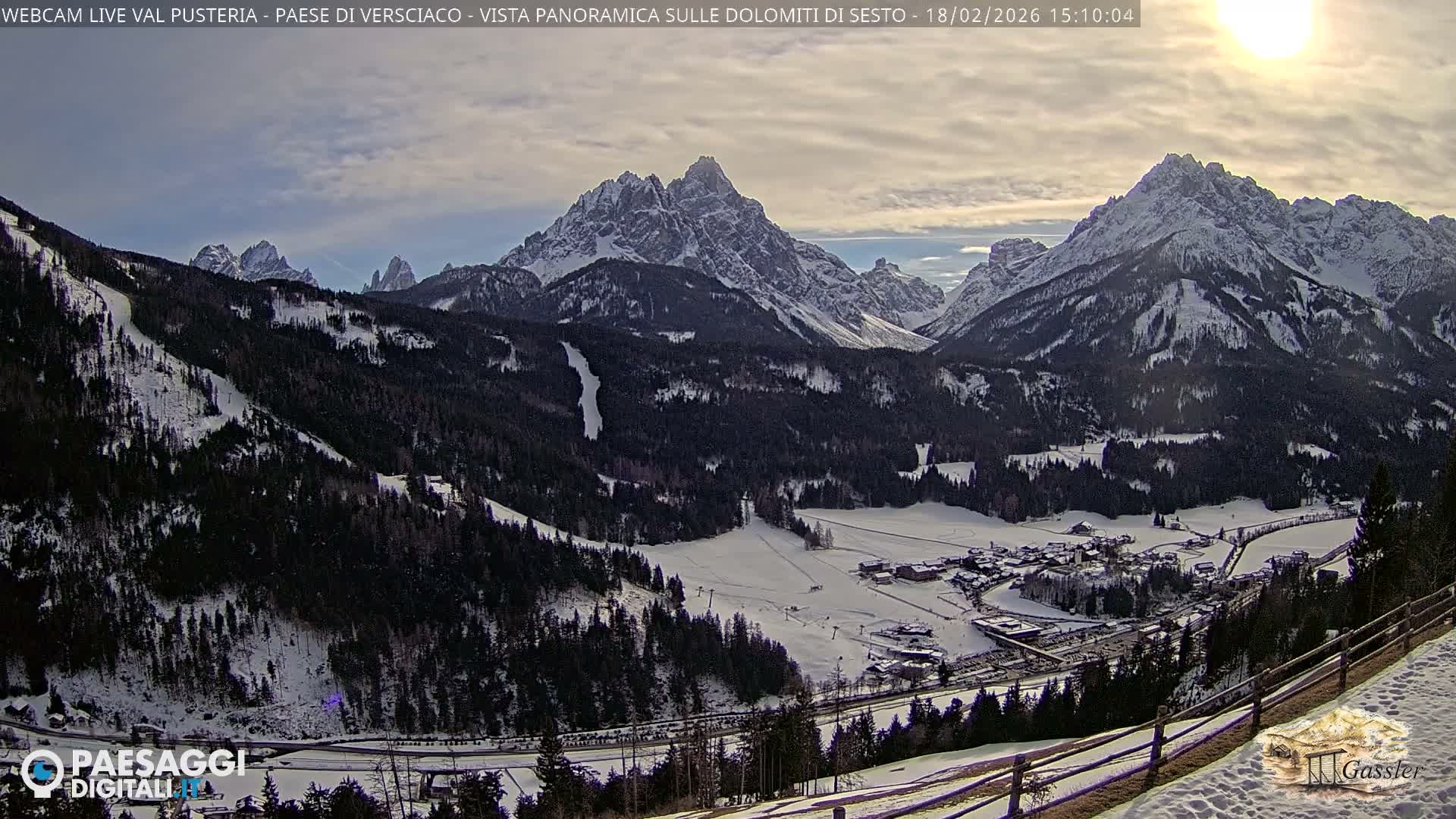 Val Pusteria (Puster Valley), Versciaco Vierschach Village & 3 Zinnen Dolomites Mountain View Live Cam - South Tyrol (Bolzano) , Trentino-South Tyrol (Trentino-Alto Adige/Südtirol), Italy