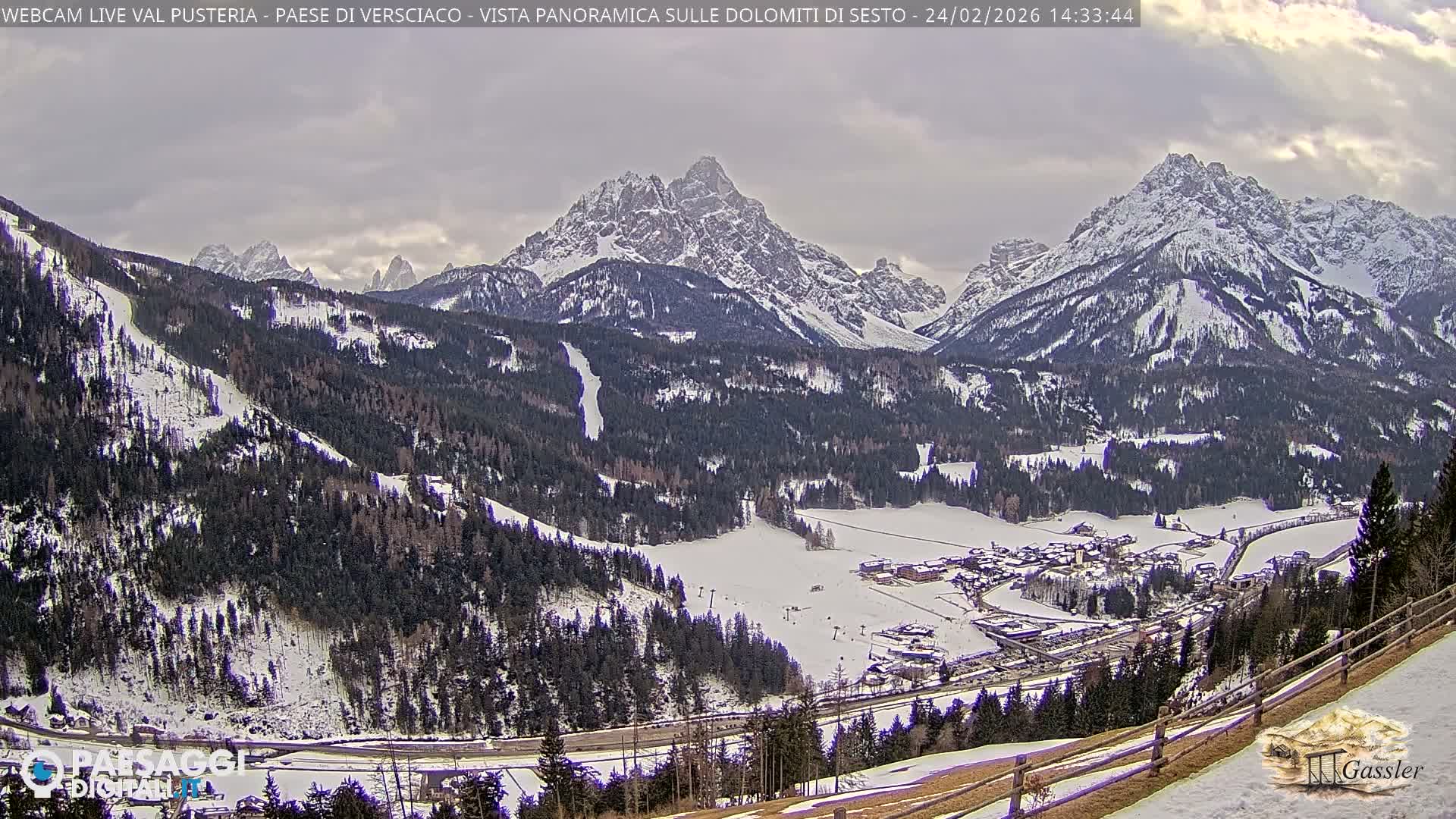 Val Pusteria (Puster Valley), Versciaco Vierschach Village & 3 Zinnen Dolomites Mountain View Live Cam - South Tyrol (Bolzano) , Trentino-South Tyrol (Trentino-Alto Adige/Südtirol), Italy