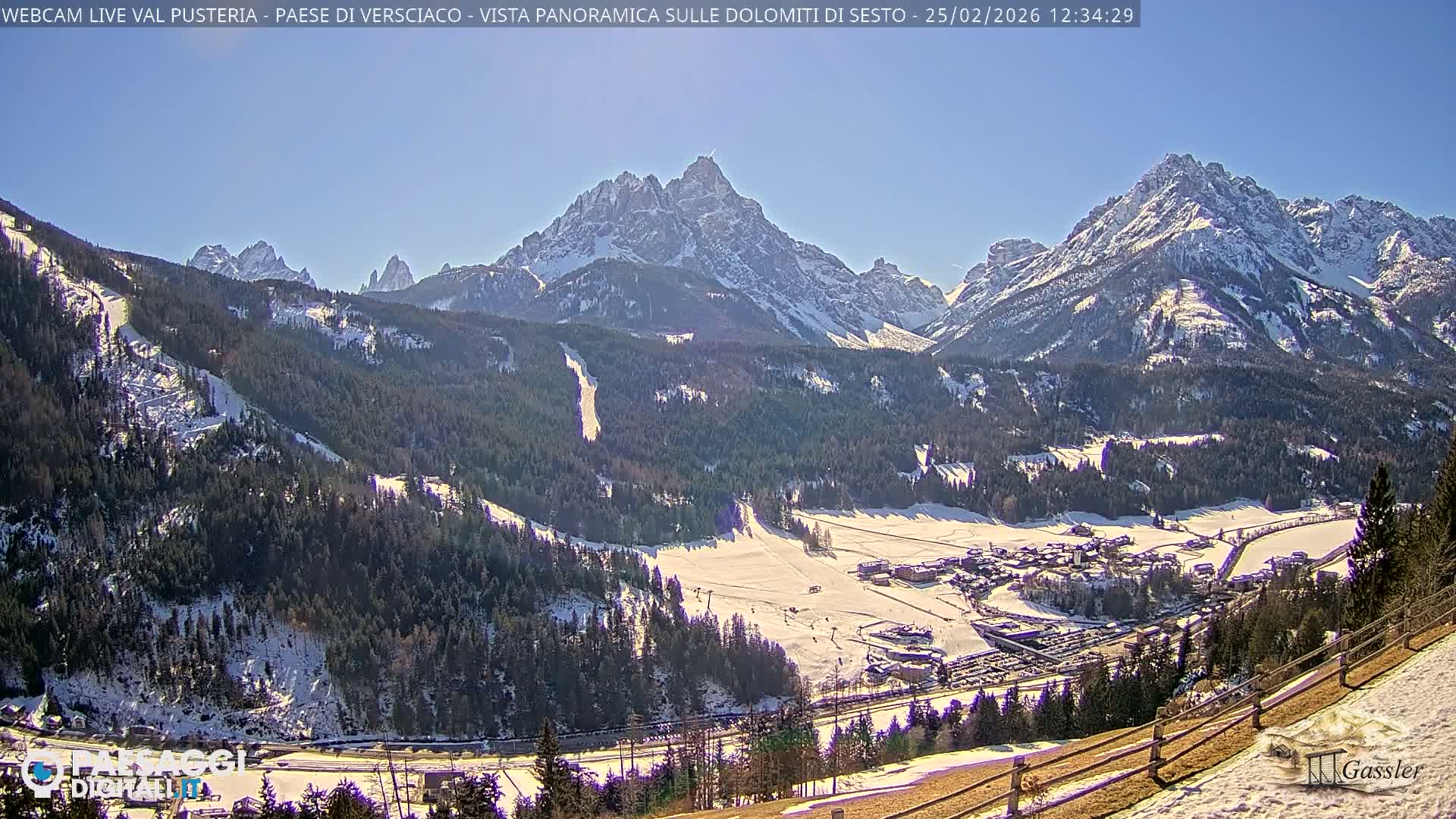 Val Pusteria (Puster Valley), Versciaco Vierschach Village & 3 Zinnen Dolomites Mountain View Live Cam - South Tyrol (Bolzano) , Trentino-South Tyrol (Trentino-Alto Adige/Südtirol), Italy