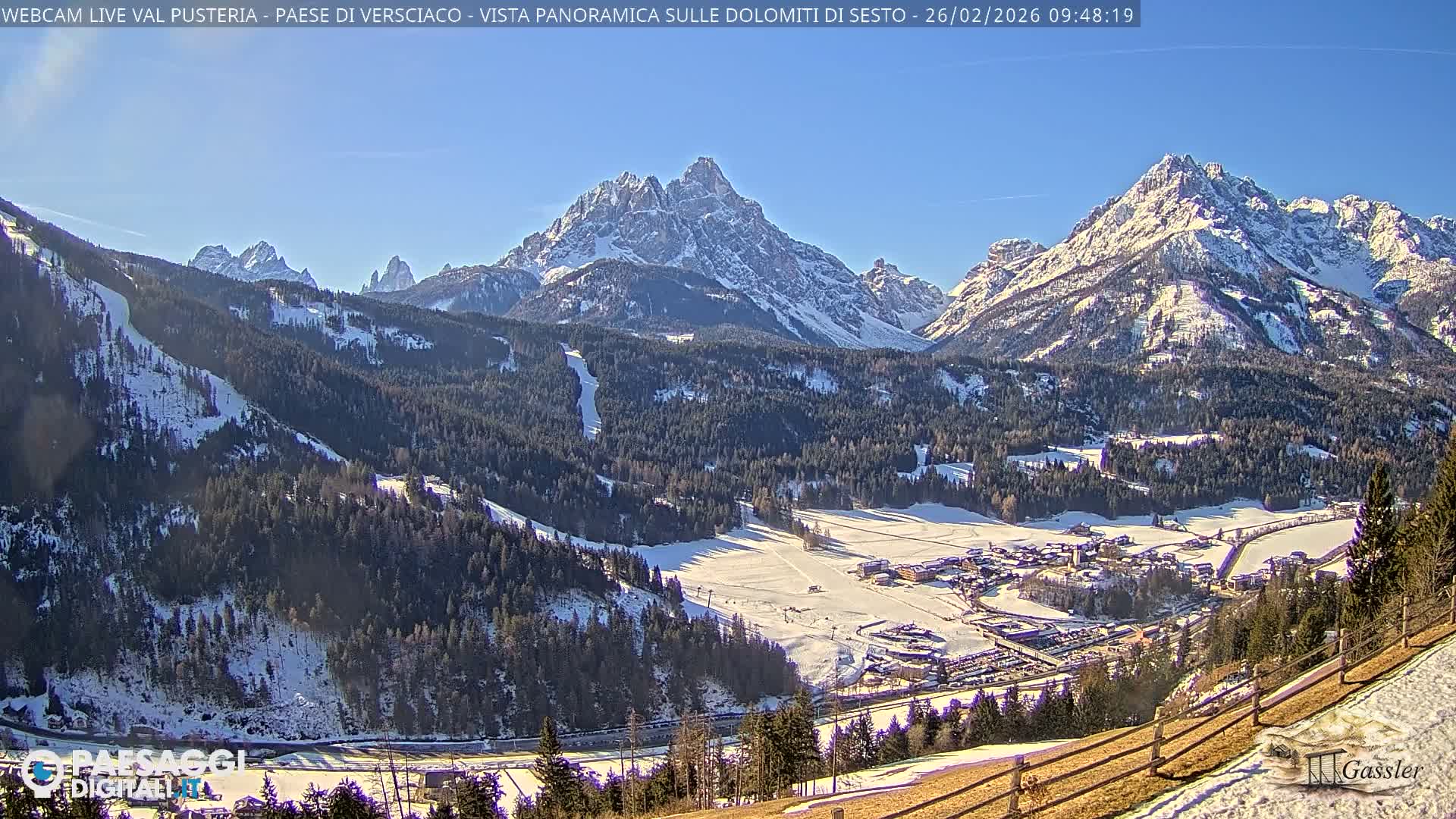 Val Pusteria (Puster Valley), Versciaco Vierschach Village & 3 Zinnen Dolomites Mountain View Live Cam - South Tyrol (Bolzano) , Trentino-South Tyrol (Trentino-Alto Adige/Südtirol), Italy