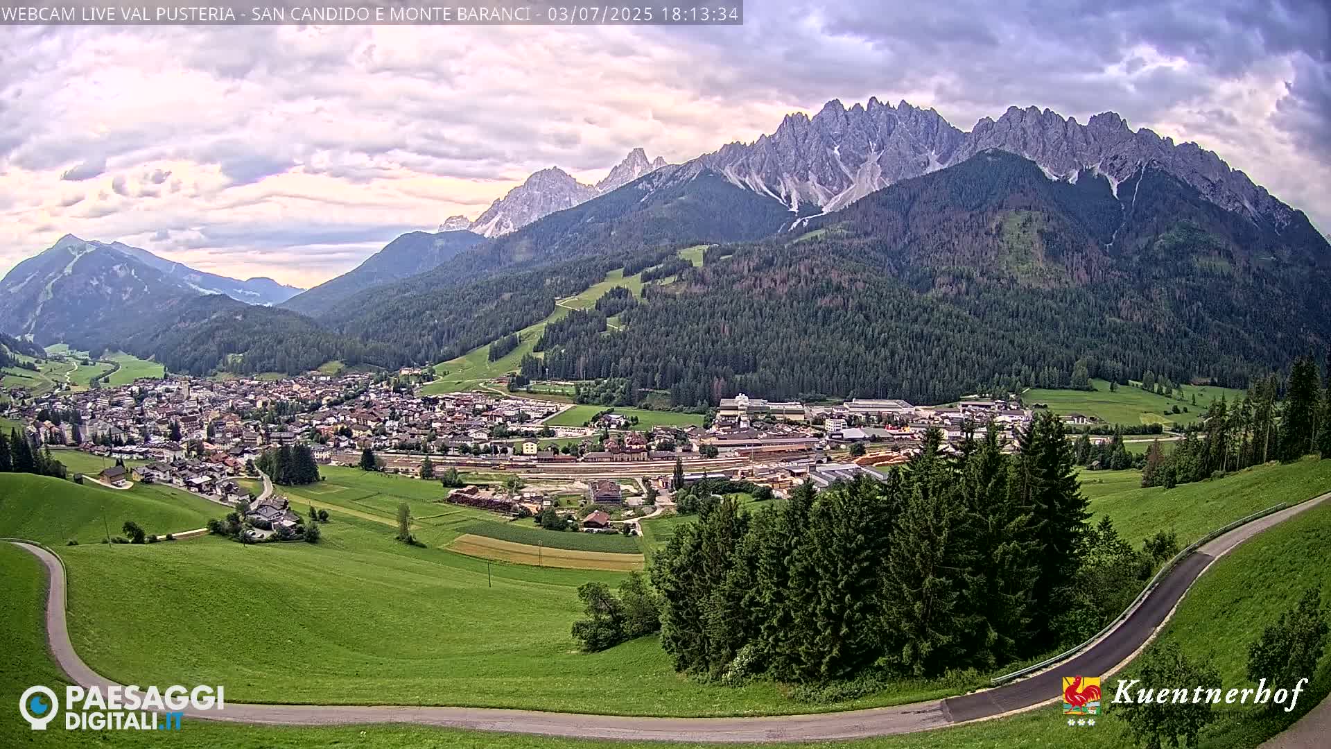 Val Pusteria (Puster Valley), San Candido (Innichen) Village & Monte Baranci Mount View Live Cam - South Tyrol (Bolzano) , Trentino-South Tyrol (Trentino-Alto Adige/Südtirol), Italy