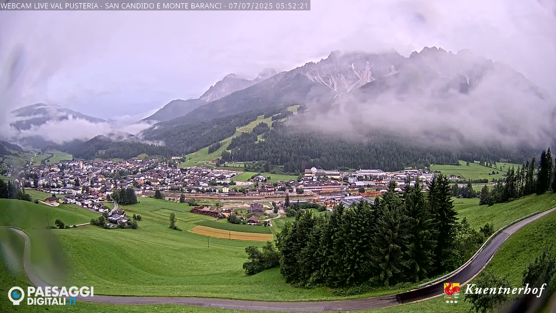 Val Pusteria (Puster Valley), San Candido (Innichen) Village & Monte Baranci Mount View Live Cam - South Tyrol (Bolzano) , Trentino-South Tyrol (Trentino-Alto Adige/Südtirol), Italy
