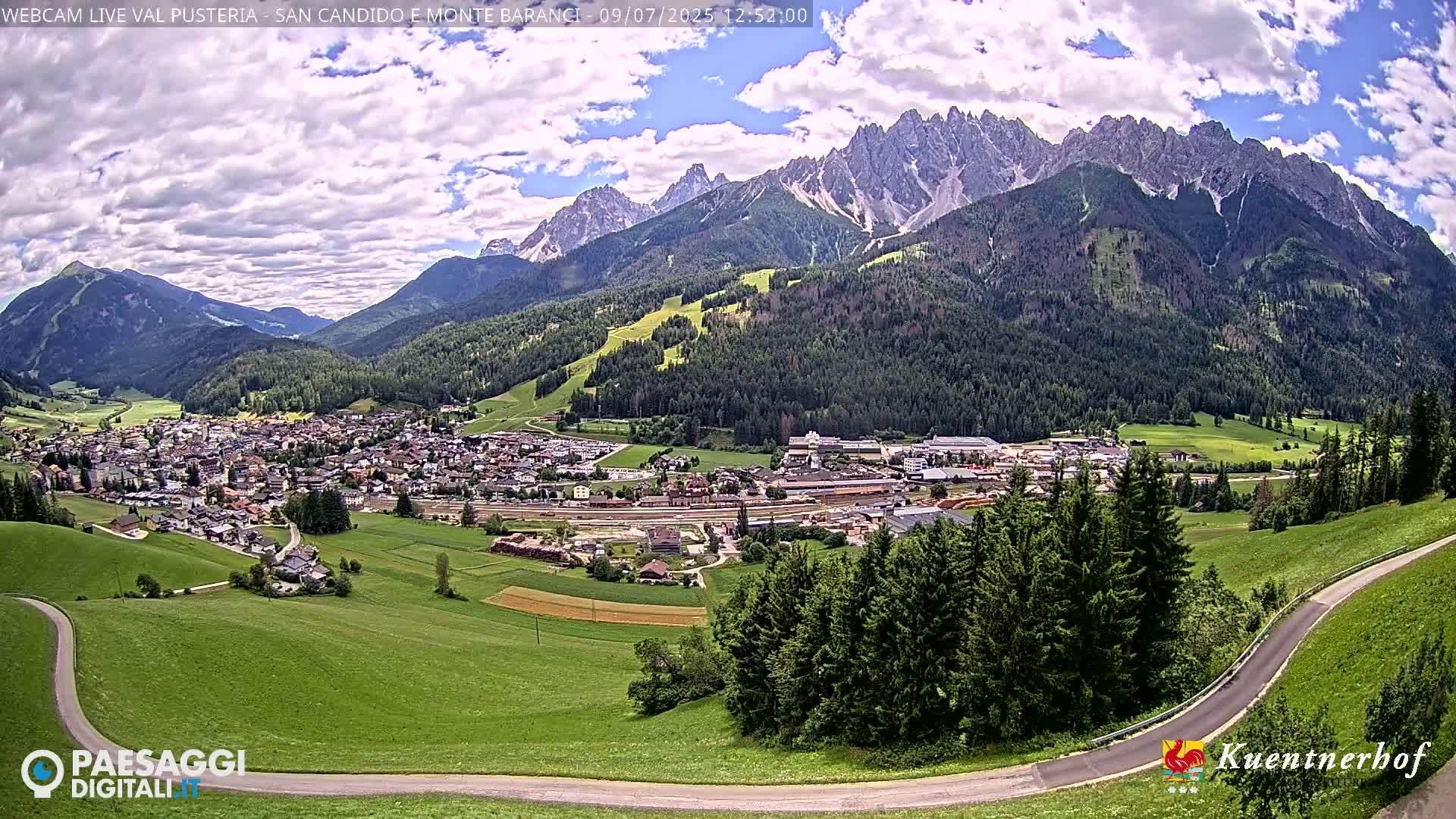 Val Pusteria (Puster Valley), San Candido (Innichen) Village & Monte Baranci Mount View Live Cam - South Tyrol (Bolzano) , Trentino-South Tyrol (Trentino-Alto Adige/Südtirol), Italy