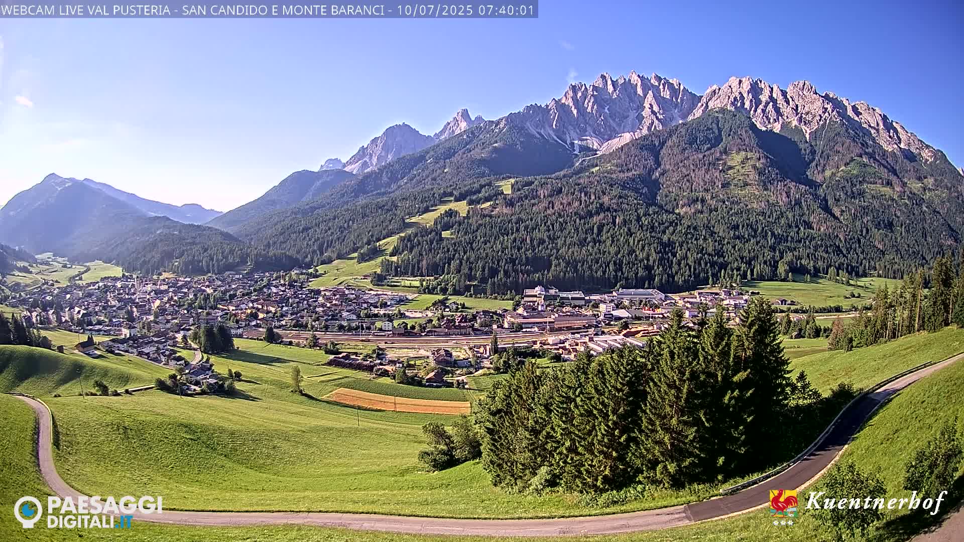 Val Pusteria (Puster Valley), San Candido (Innichen) Village & Monte Baranci Mount View Live Cam - South Tyrol (Bolzano) , Trentino-South Tyrol (Trentino-Alto Adige/Südtirol), Italy