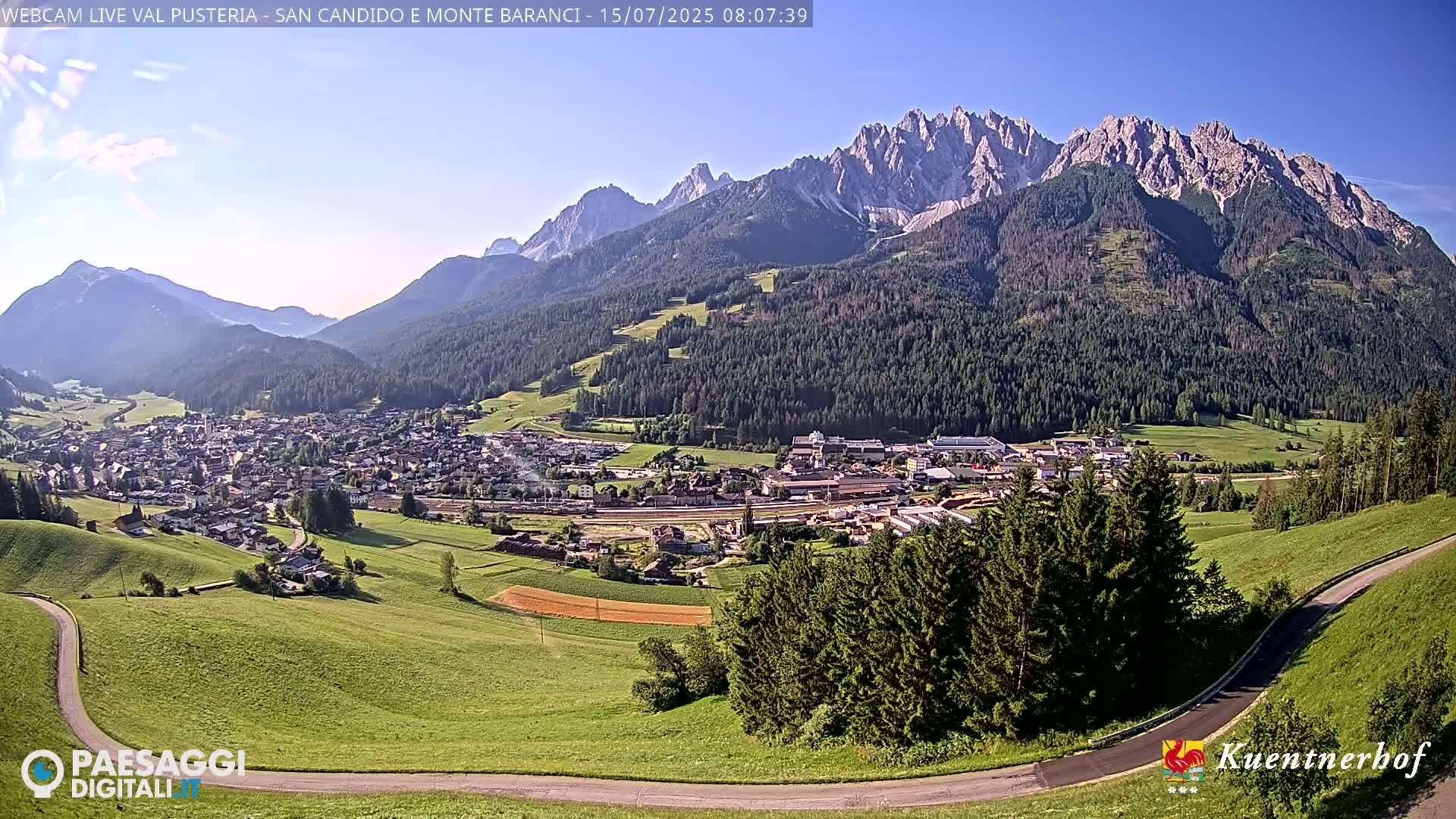 Val Pusteria (Puster Valley), San Candido (Innichen) Village & Monte Baranci Mount View Live Cam - South Tyrol (Bolzano) , Trentino-South Tyrol (Trentino-Alto Adige/Südtirol), Italy