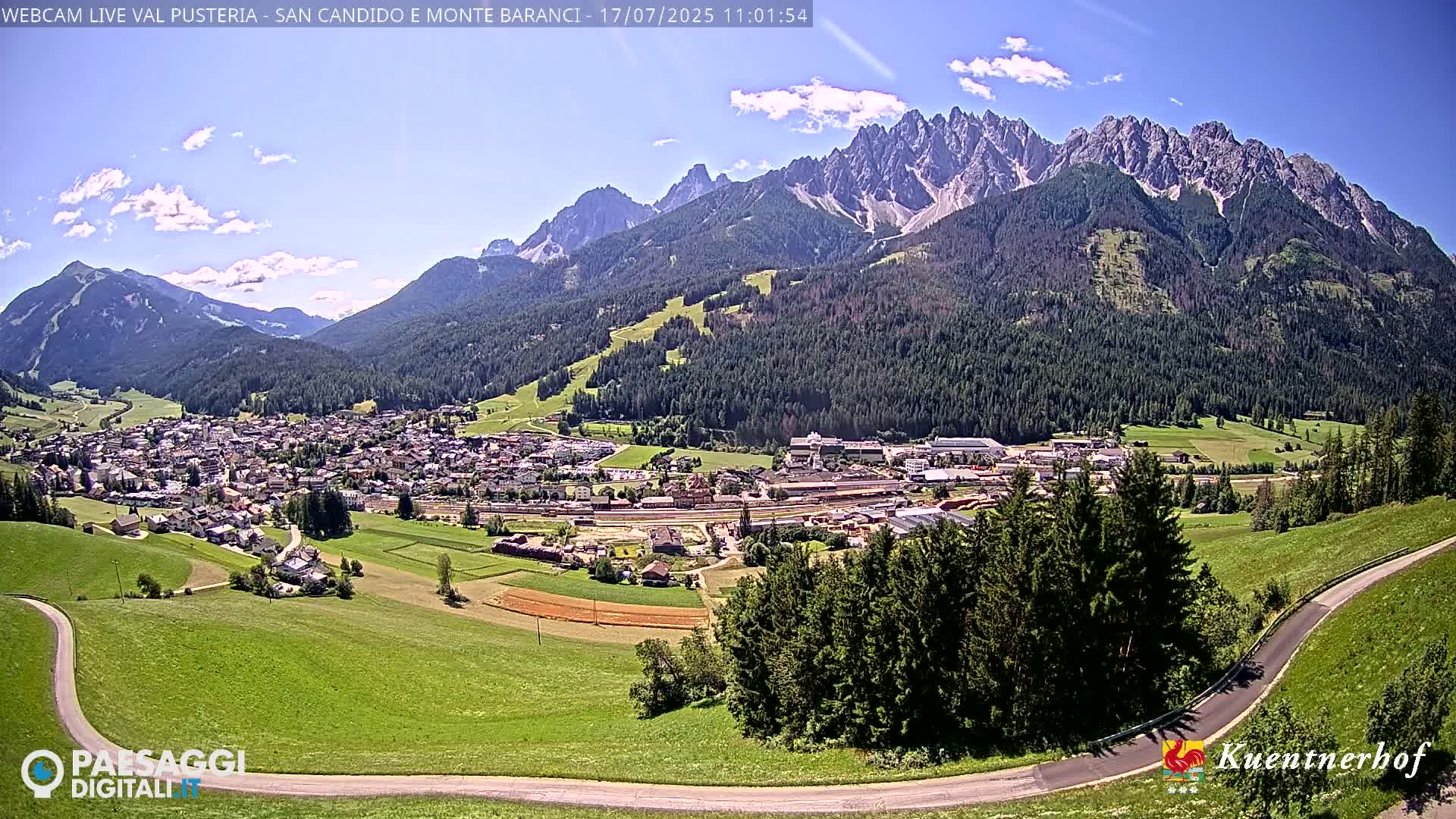 Val Pusteria (Puster Valley), San Candido (Innichen) Village & Monte Baranci Mount View Live Cam - South Tyrol (Bolzano) , Trentino-South Tyrol (Trentino-Alto Adige/Südtirol), Italy
