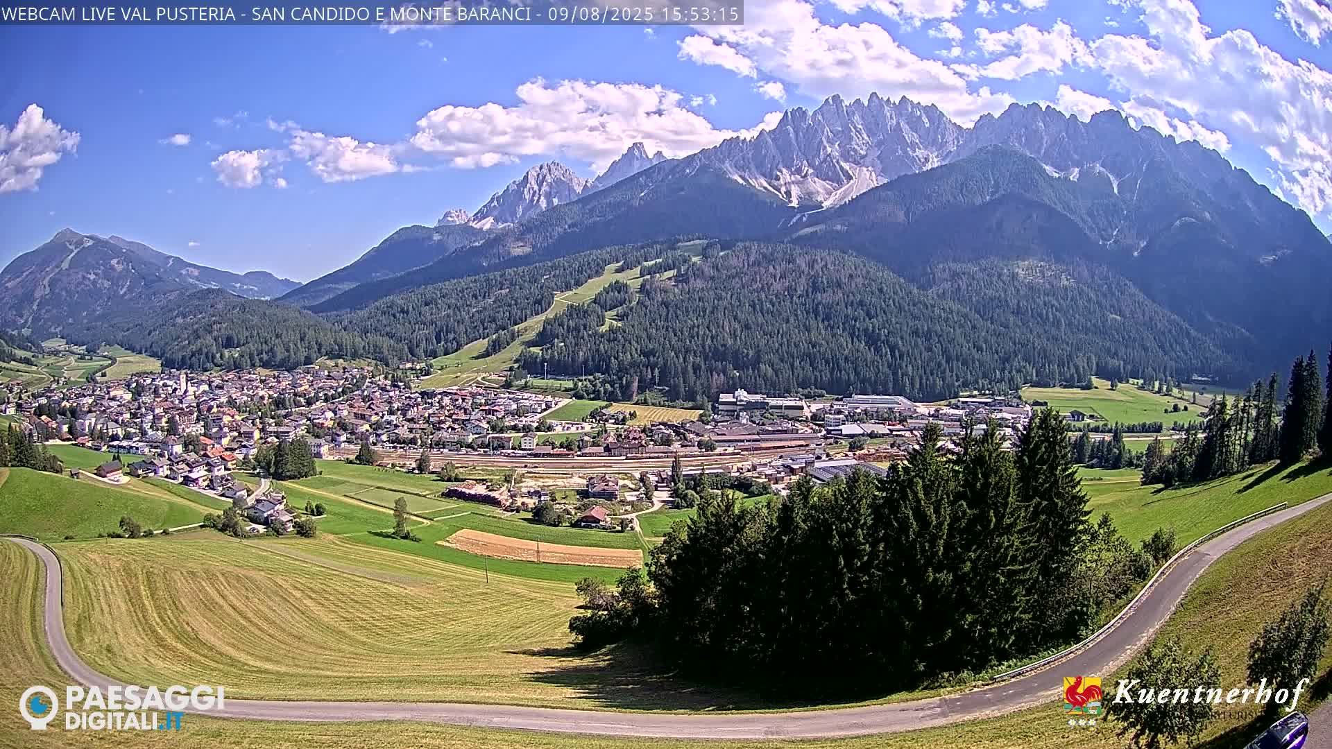 Val Pusteria (Puster Valley), San Candido (Innichen) Village & Monte Baranci Mount View Live Cam - South Tyrol (Bolzano) , Trentino-South Tyrol (Trentino-Alto Adige/Südtirol), Italy