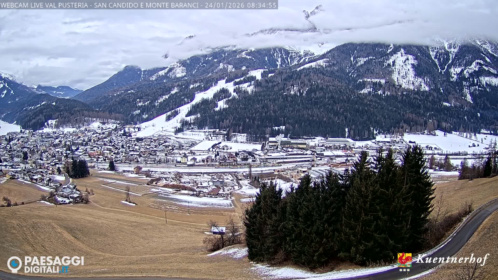 Val Pusteria (Puster Valley), San Candido (Innichen) Village & Monte Baranci Mount View Live Cam - South Tyrol (Bolzano) , Trentino-South Tyrol (Trentino-Alto Adige/Südtirol), Italy