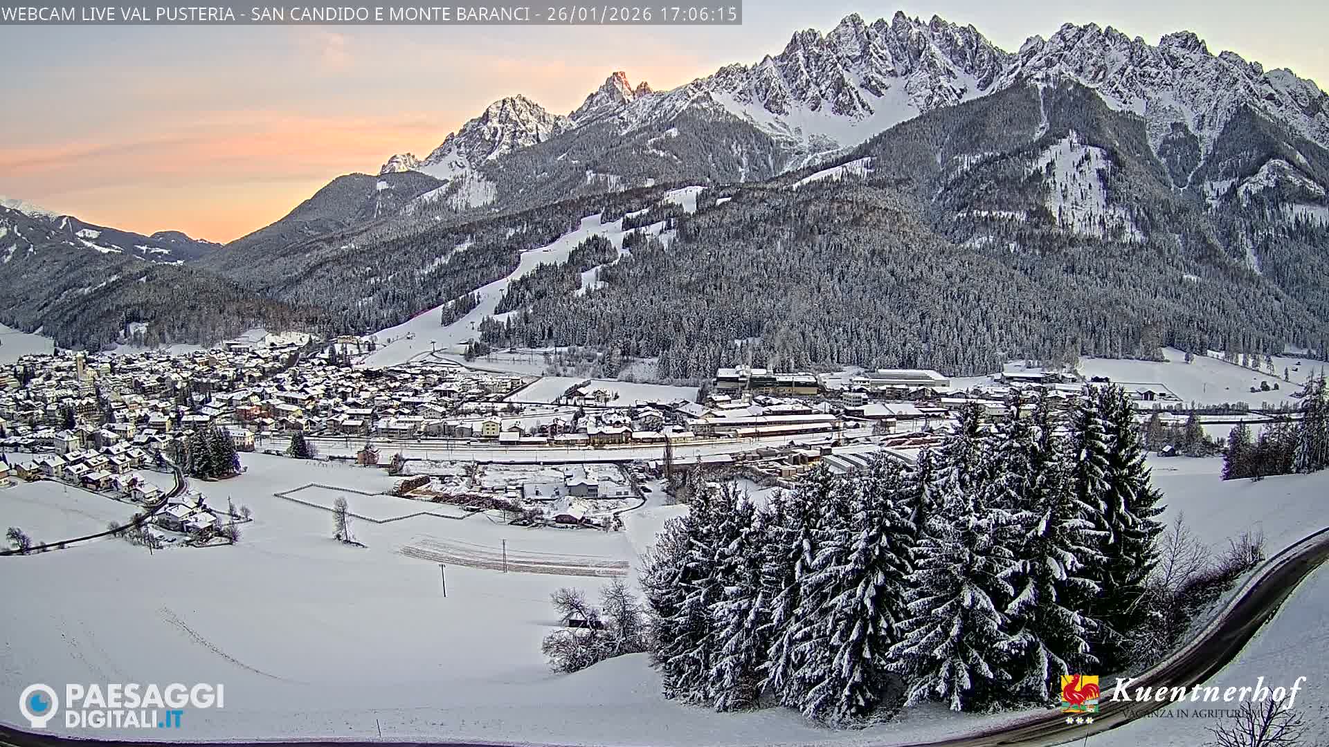 Val Pusteria (Puster Valley), San Candido (Innichen) Village & Monte Baranci Mount View Live Cam - South Tyrol (Bolzano) , Trentino-South Tyrol (Trentino-Alto Adige/Südtirol), Italy