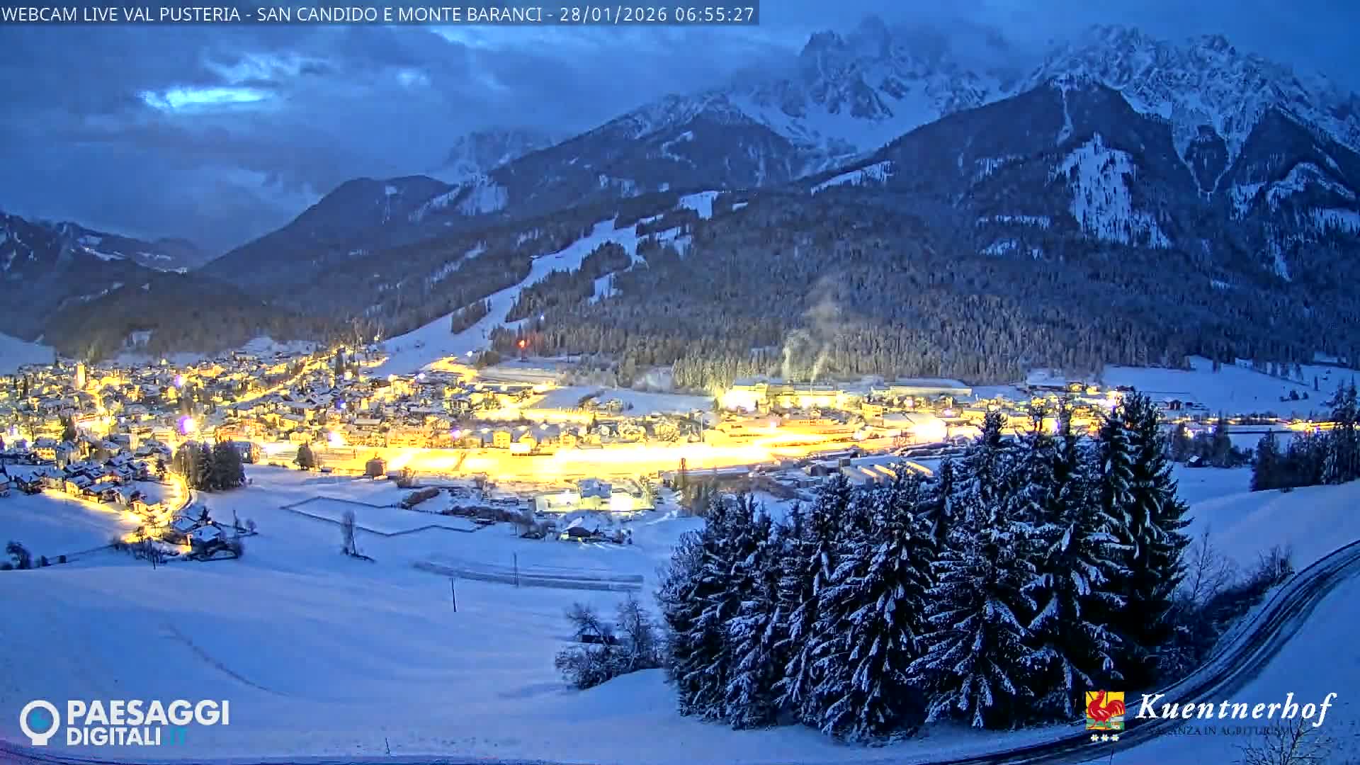 Val Pusteria (Puster Valley), San Candido (Innichen) Village & Monte Baranci Mount View Live Cam - South Tyrol (Bolzano) , Trentino-South Tyrol (Trentino-Alto Adige/Südtirol), Italy
