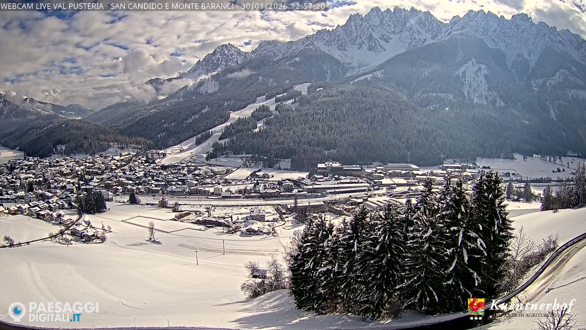 Val Pusteria (Puster Valley), San Candido (Innichen) Village & Monte Baranci Mount View Live Cam - South Tyrol (Bolzano) , Trentino-South Tyrol (Trentino-Alto Adige/Südtirol), Italy