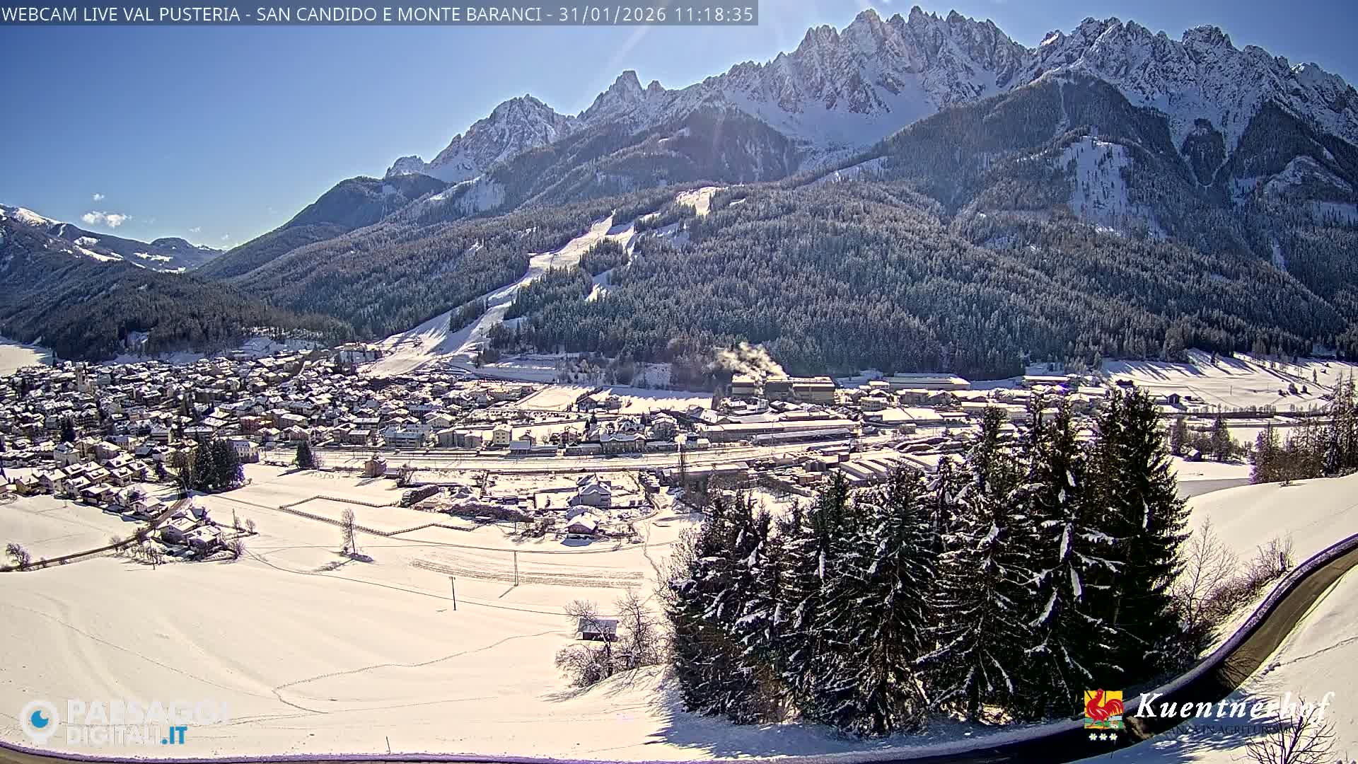 Val Pusteria (Puster Valley), San Candido (Innichen) Village & Monte Baranci Mount View Live Cam - South Tyrol (Bolzano) , Trentino-South Tyrol (Trentino-Alto Adige/Südtirol), Italy