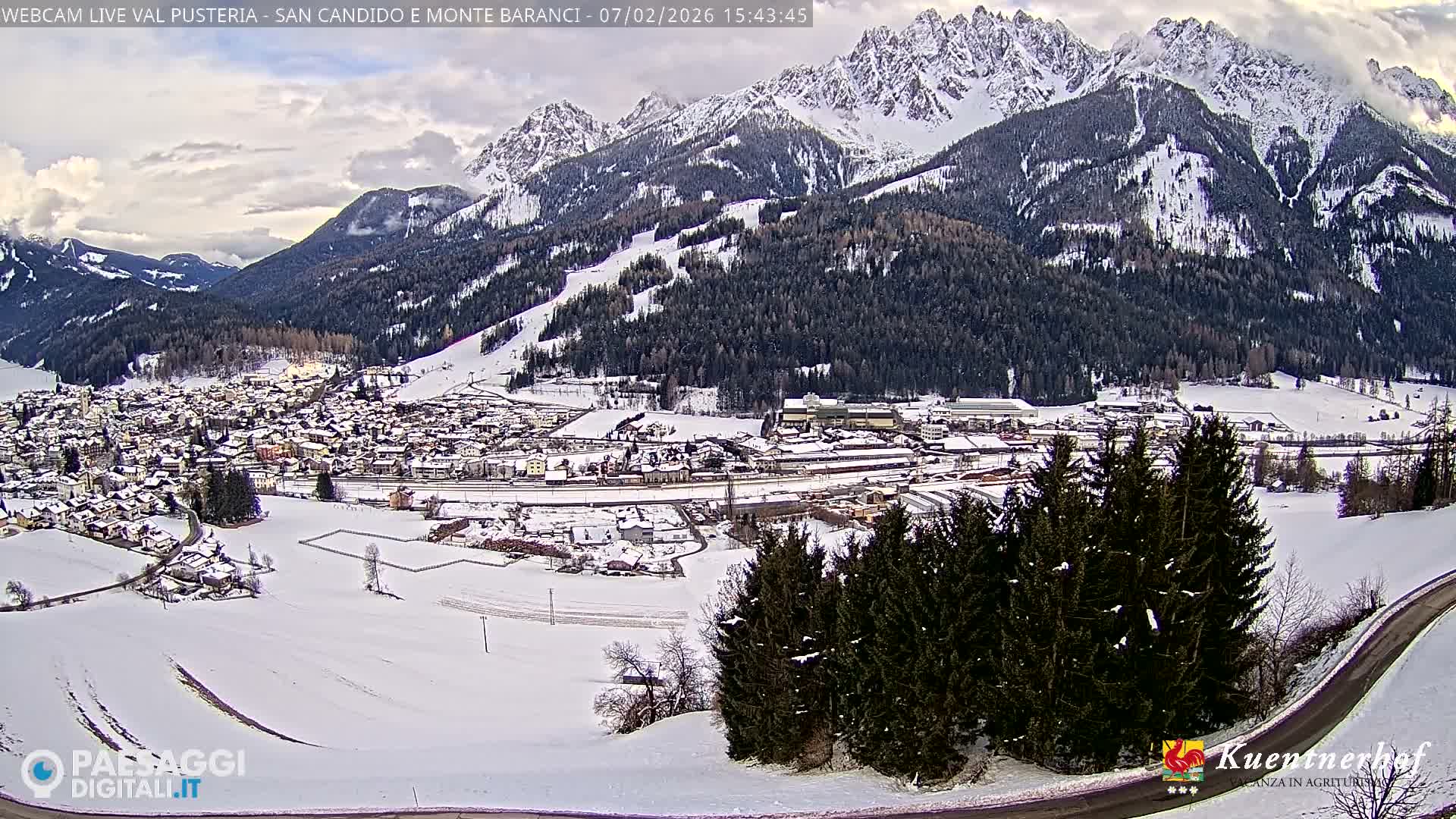 Val Pusteria (Puster Valley), San Candido (Innichen) Village & Monte Baranci Mount View Live Cam - South Tyrol (Bolzano) , Trentino-South Tyrol (Trentino-Alto Adige/Südtirol), Italy
