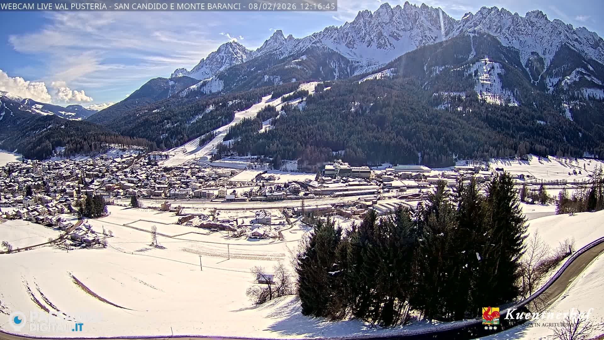 Val Pusteria (Puster Valley), San Candido (Innichen) Village & Monte Baranci Mount View Live Cam - South Tyrol (Bolzano) , Trentino-South Tyrol (Trentino-Alto Adige/Südtirol), Italy