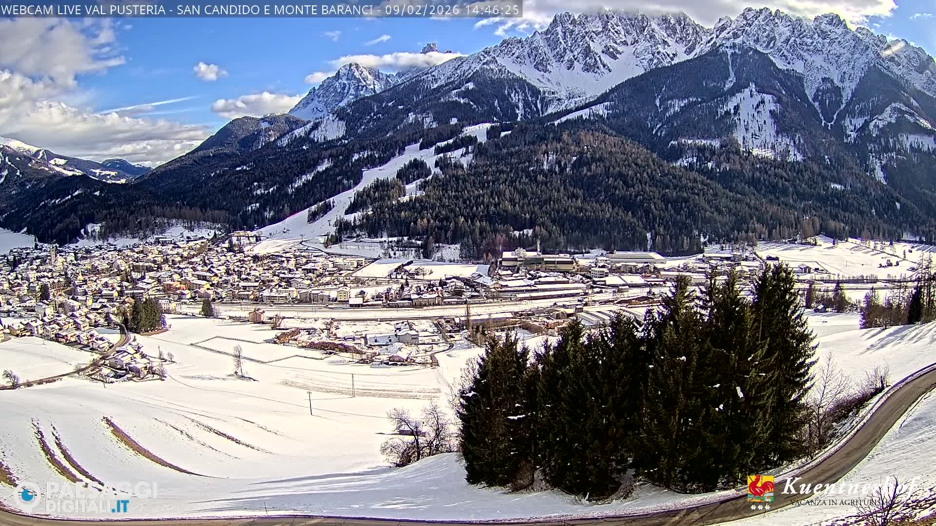Val Pusteria (Puster Valley), San Candido (Innichen) Village & Monte Baranci Mount View Live Cam - South Tyrol (Bolzano) , Trentino-South Tyrol (Trentino-Alto Adige/Südtirol), Italy