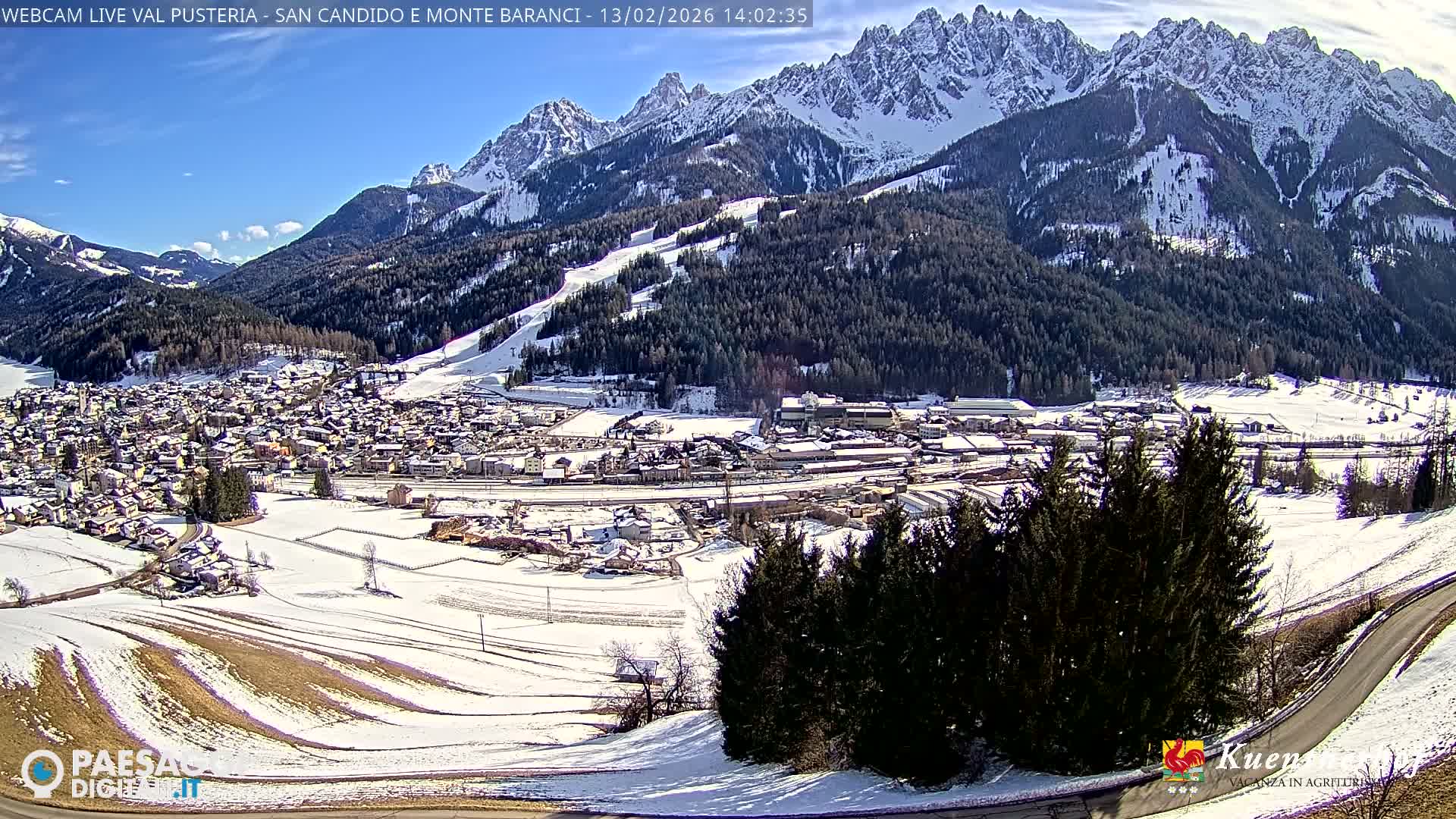 Val Pusteria (Puster Valley), San Candido (Innichen) Village & Monte Baranci Mount View Live Cam - South Tyrol (Bolzano) , Trentino-South Tyrol (Trentino-Alto Adige/Südtirol), Italy