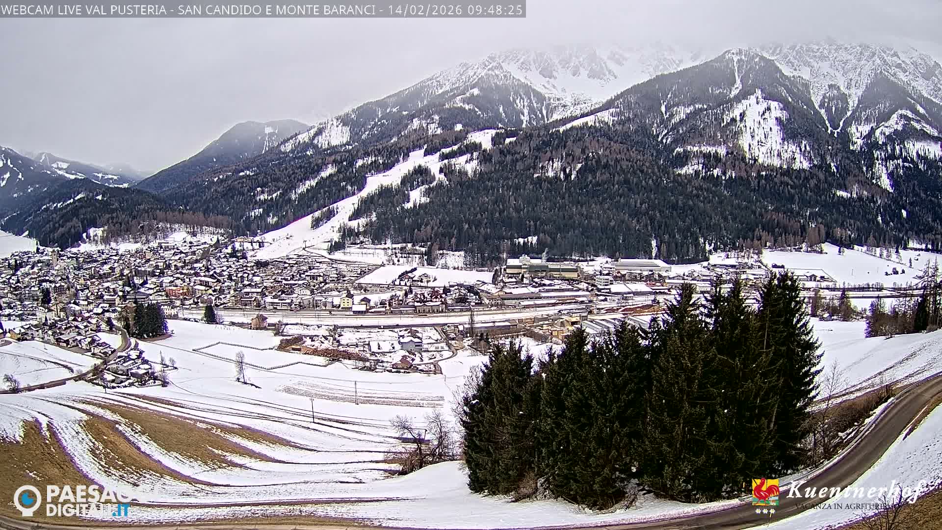 Val Pusteria (Puster Valley), San Candido (Innichen) Village & Monte Baranci Mount View Live Cam - South Tyrol (Bolzano) , Trentino-South Tyrol (Trentino-Alto Adige/Südtirol), Italy