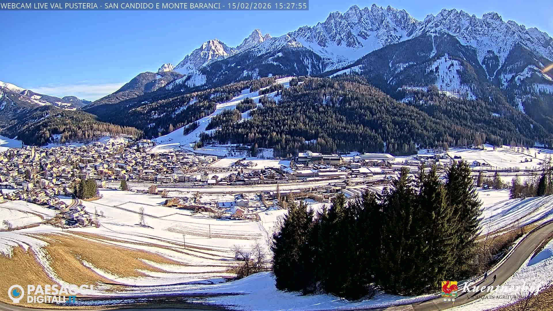 Val Pusteria (Puster Valley), San Candido (Innichen) Village & Monte Baranci Mount View Live Cam - South Tyrol (Bolzano) , Trentino-South Tyrol (Trentino-Alto Adige/Südtirol), Italy