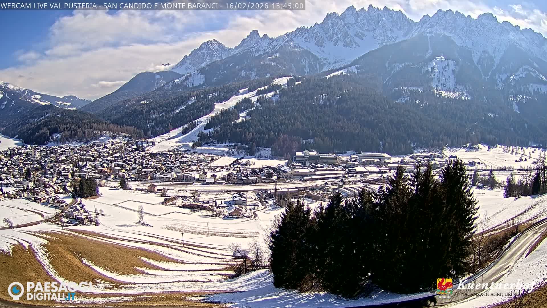 Val Pusteria (Puster Valley), San Candido (Innichen) Village & Monte Baranci Mount View Live Cam - South Tyrol (Bolzano) , Trentino-South Tyrol (Trentino-Alto Adige/Südtirol), Italy