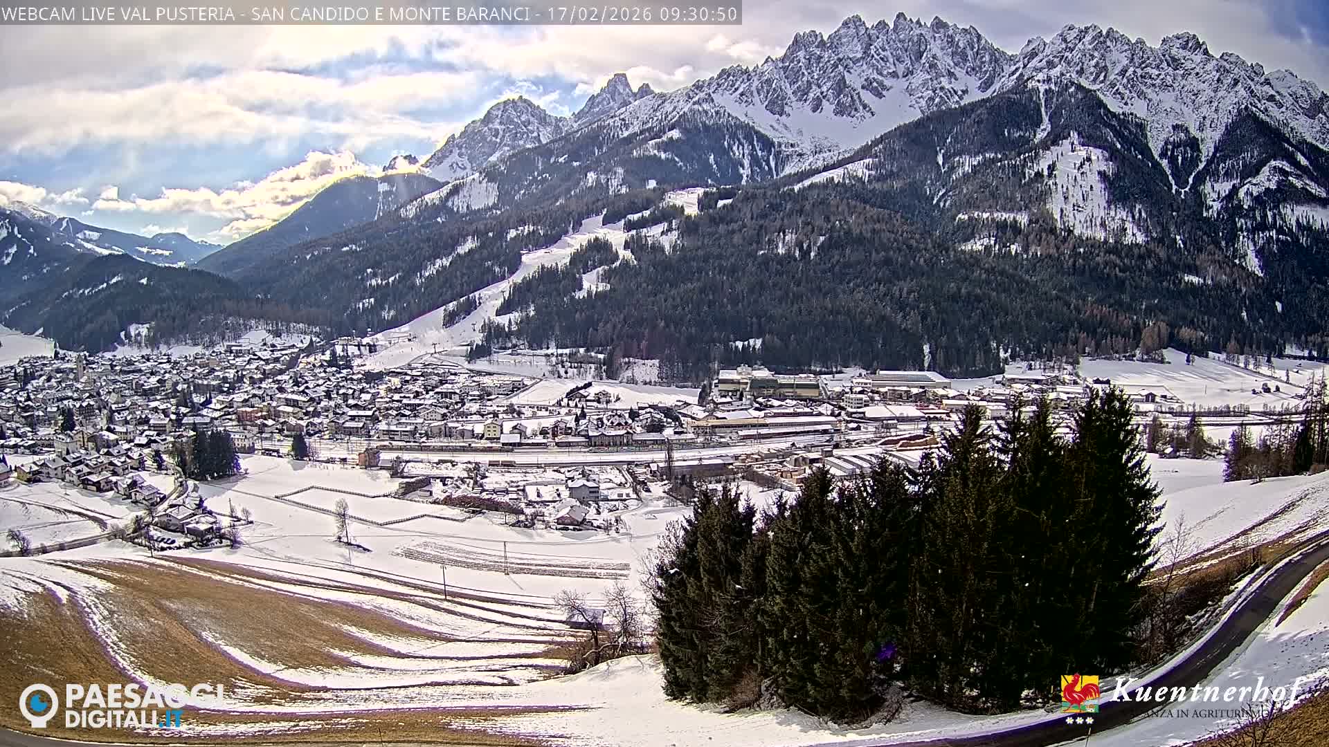 Val Pusteria (Puster Valley), San Candido (Innichen) Village & Monte Baranci Mount View Live Cam - South Tyrol (Bolzano) , Trentino-South Tyrol (Trentino-Alto Adige/Südtirol), Italy