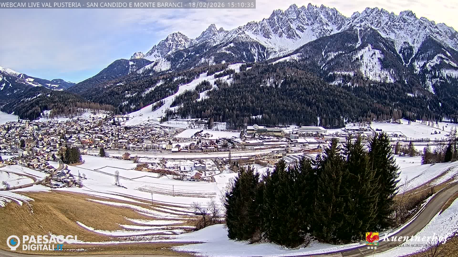 Val Pusteria (Puster Valley), San Candido (Innichen) Village & Monte Baranci Mount View Live Cam - South Tyrol (Bolzano) , Trentino-South Tyrol (Trentino-Alto Adige/Südtirol), Italy