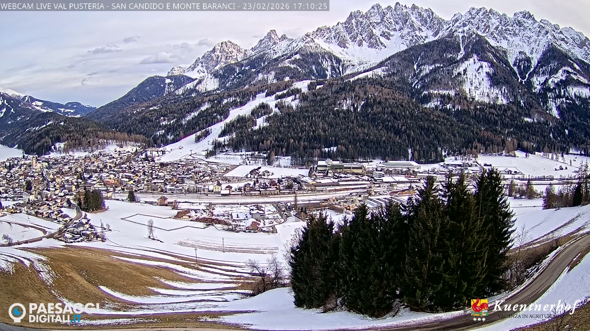 Val Pusteria (Puster Valley), San Candido (Innichen) Village & Monte Baranci Mount View Live Cam - South Tyrol (Bolzano) , Trentino-South Tyrol (Trentino-Alto Adige/Südtirol), Italy