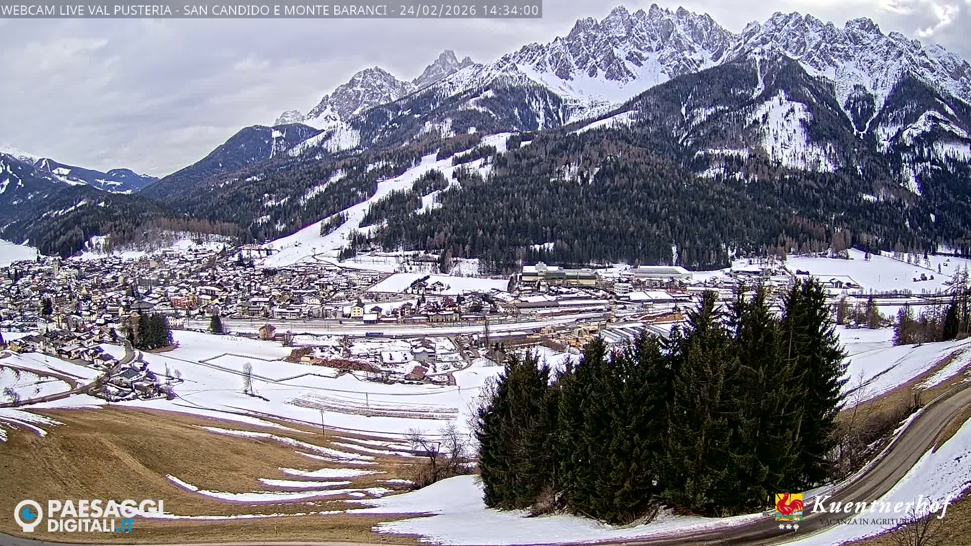 Val Pusteria (Puster Valley), San Candido (Innichen) Village & Monte Baranci Mount View Live Cam - South Tyrol (Bolzano) , Trentino-South Tyrol (Trentino-Alto Adige/Südtirol), Italy