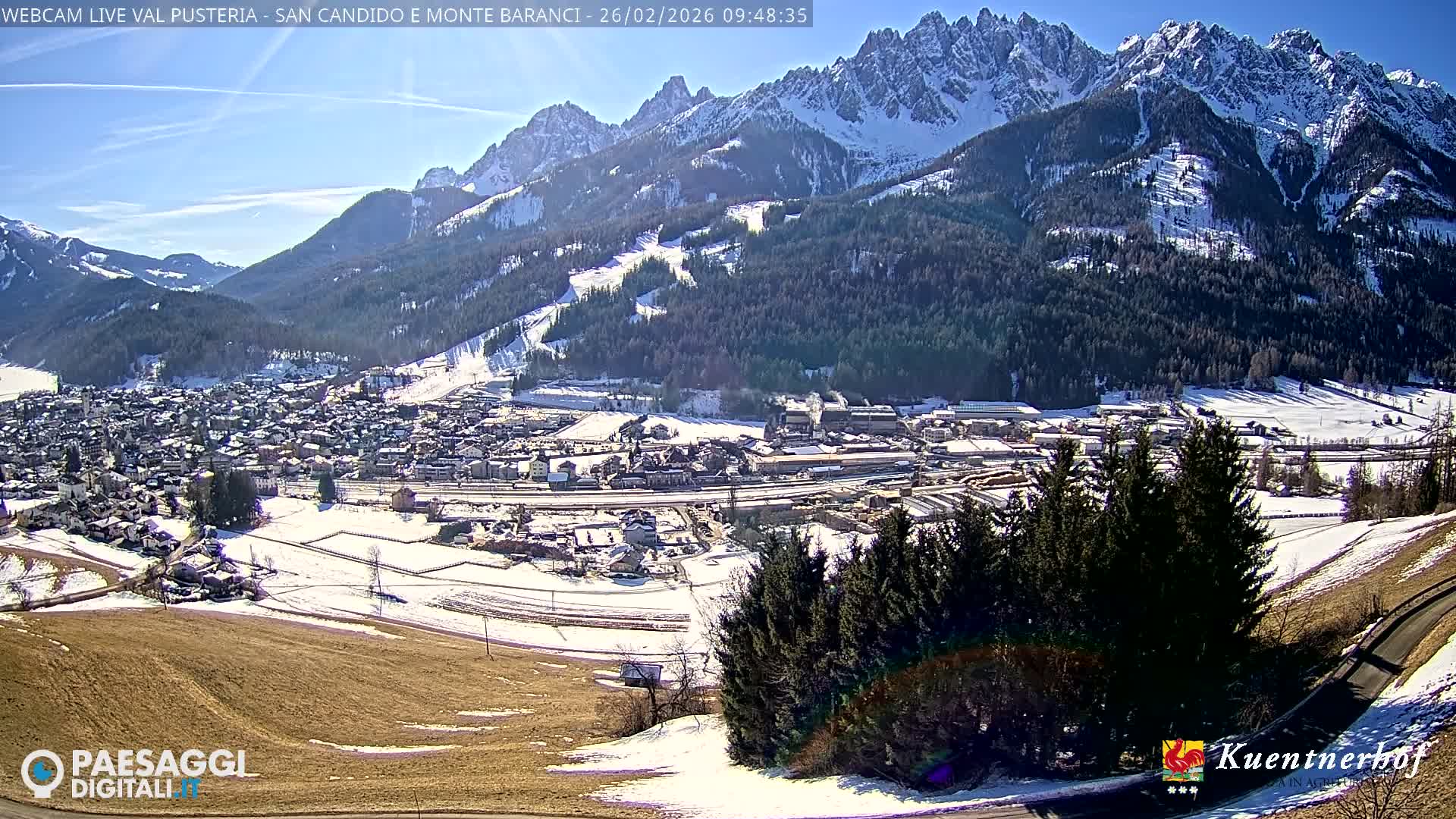 Val Pusteria (Puster Valley), San Candido (Innichen) Village & Monte Baranci Mount View Live Cam - South Tyrol (Bolzano) , Trentino-South Tyrol (Trentino-Alto Adige/Südtirol), Italy