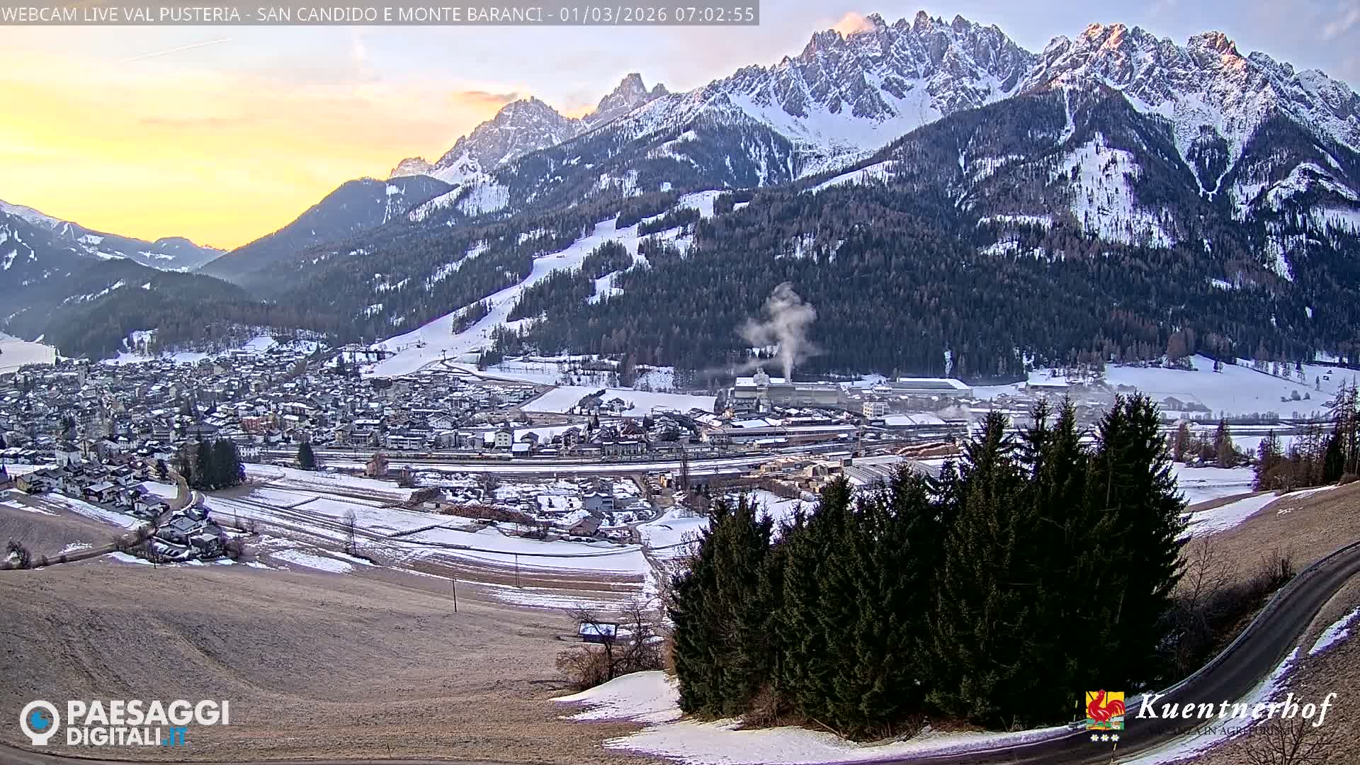 Val Pusteria (Puster Valley), San Candido (Innichen) Village & Monte Baranci Mount View Live Cam - South Tyrol (Bolzano) , Trentino-South Tyrol (Trentino-Alto Adige/Südtirol), Italy