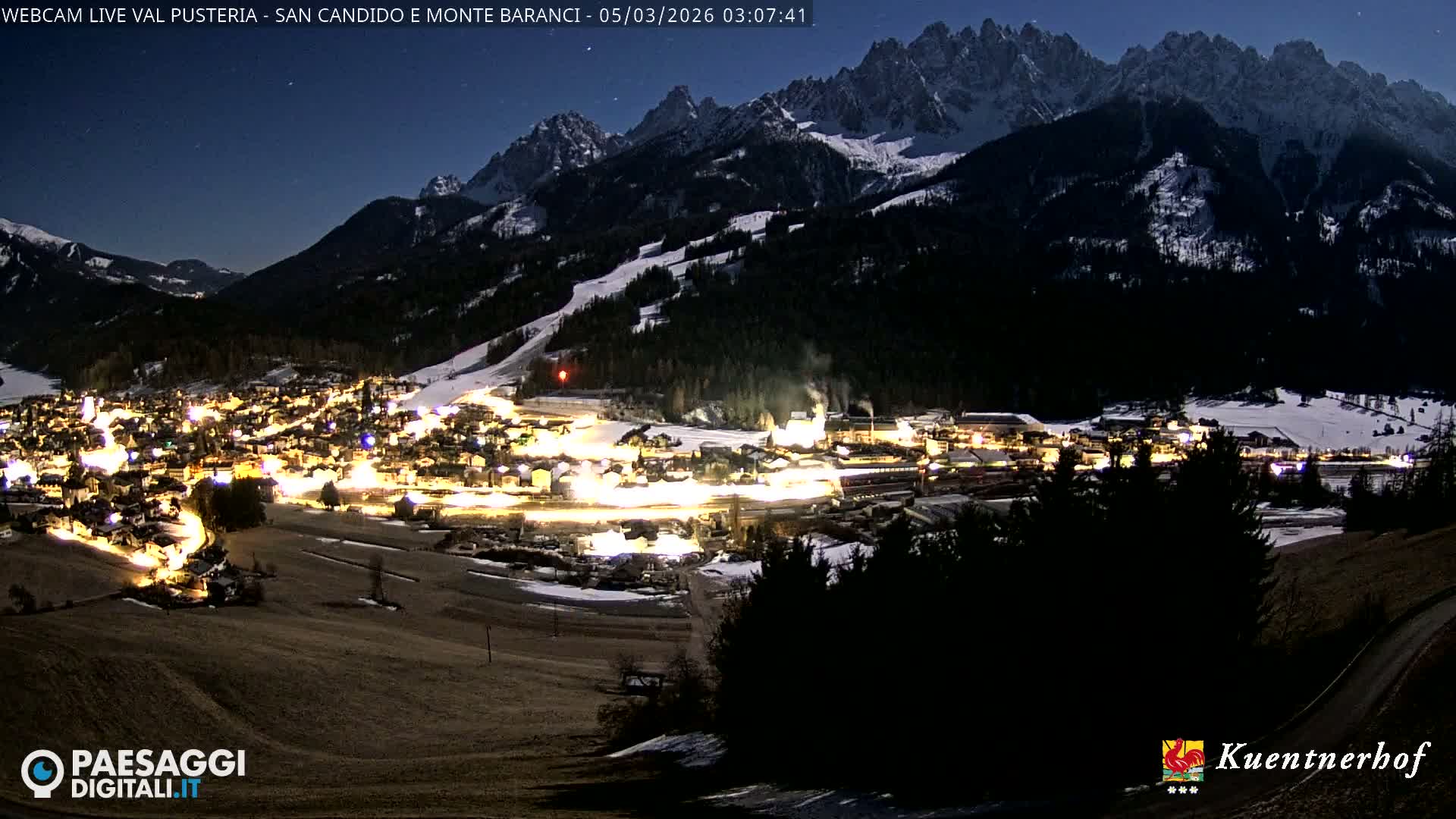 Val Pusteria (Puster Valley), San Candido (Innichen) Village & Monte Baranci Mount View Live Cam - South Tyrol (Bolzano) , Trentino-South Tyrol (Trentino-Alto Adige/Südtirol), Italy