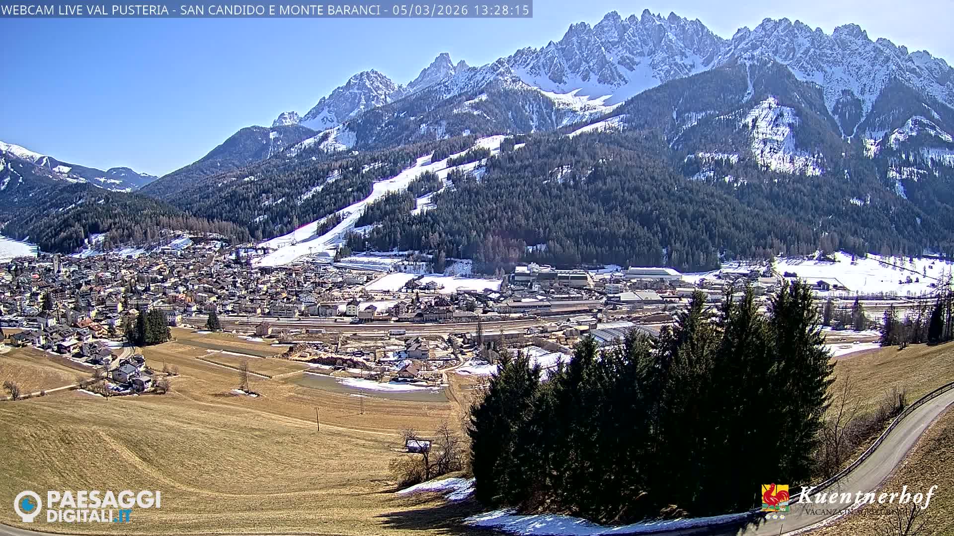 Val Pusteria (Puster Valley), San Candido (Innichen) Village & Monte Baranci Mount View Live Cam - South Tyrol (Bolzano) , Trentino-South Tyrol (Trentino-Alto Adige/Südtirol), Italy