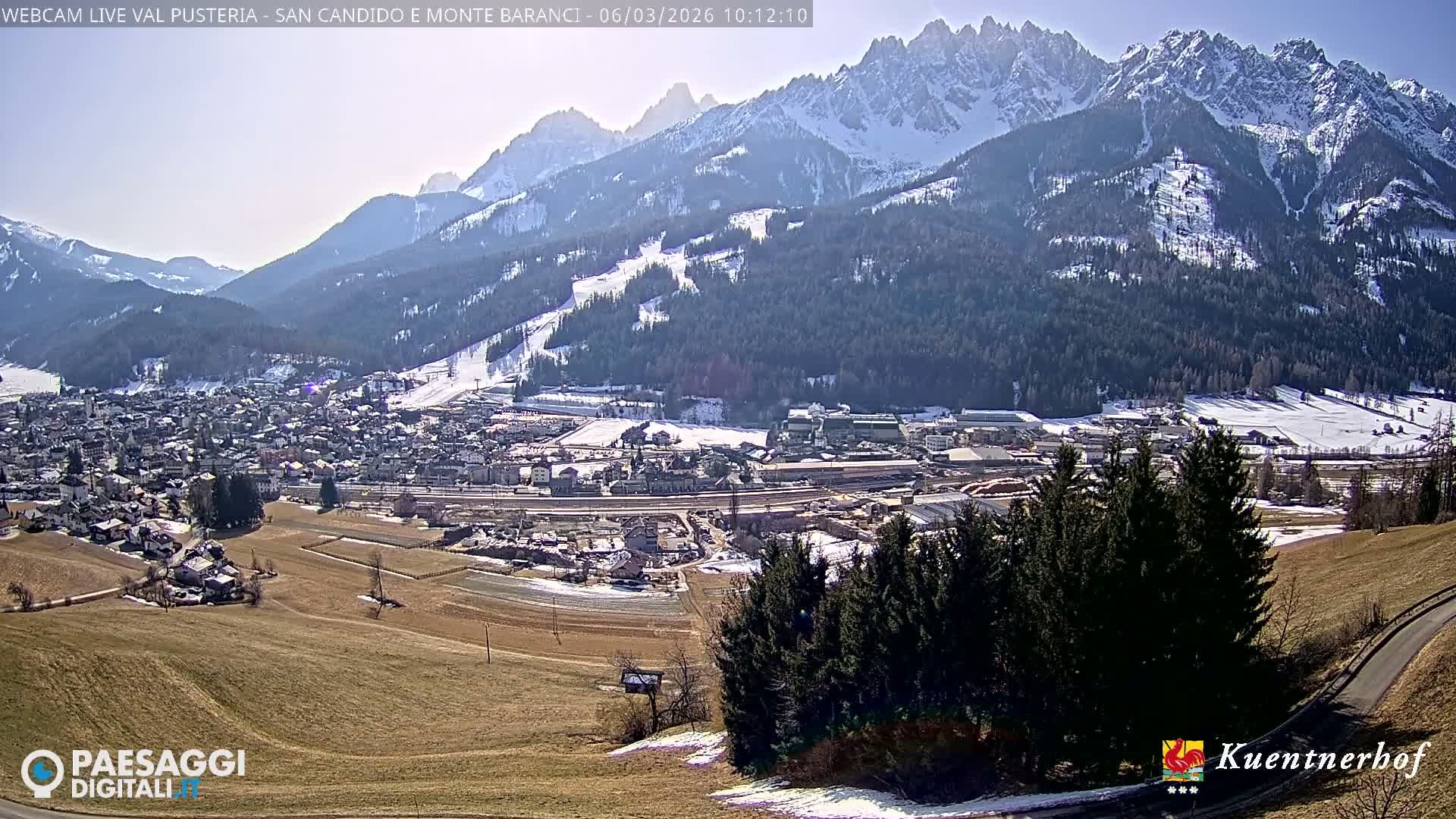 Val Pusteria (Puster Valley), San Candido (Innichen) Village & Monte Baranci Mount View Live Cam - South Tyrol (Bolzano) , Trentino-South Tyrol (Trentino-Alto Adige/Südtirol), Italy