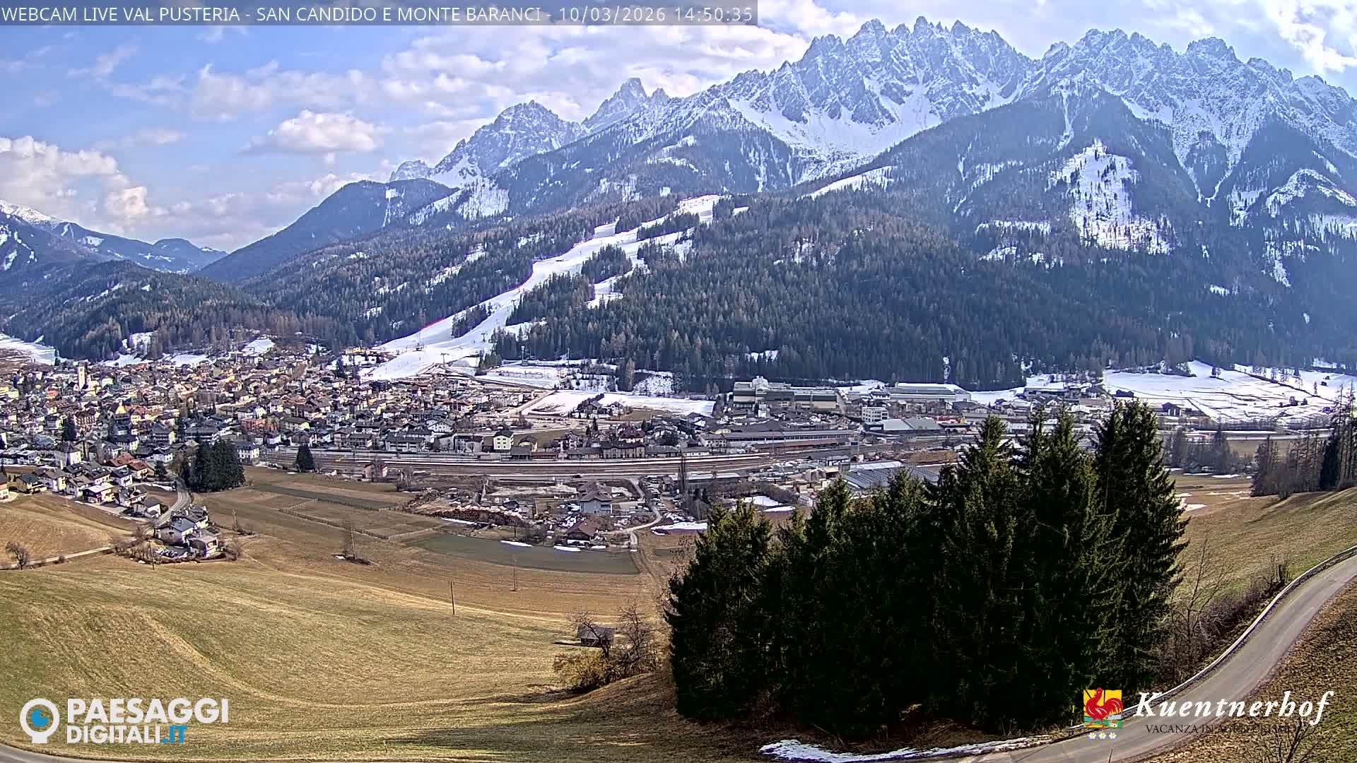 Val Pusteria (Puster Valley), San Candido (Innichen) Village & Monte Baranci Mount View Live Cam - South Tyrol (Bolzano) , Trentino-South Tyrol (Trentino-Alto Adige/Südtirol), Italy
