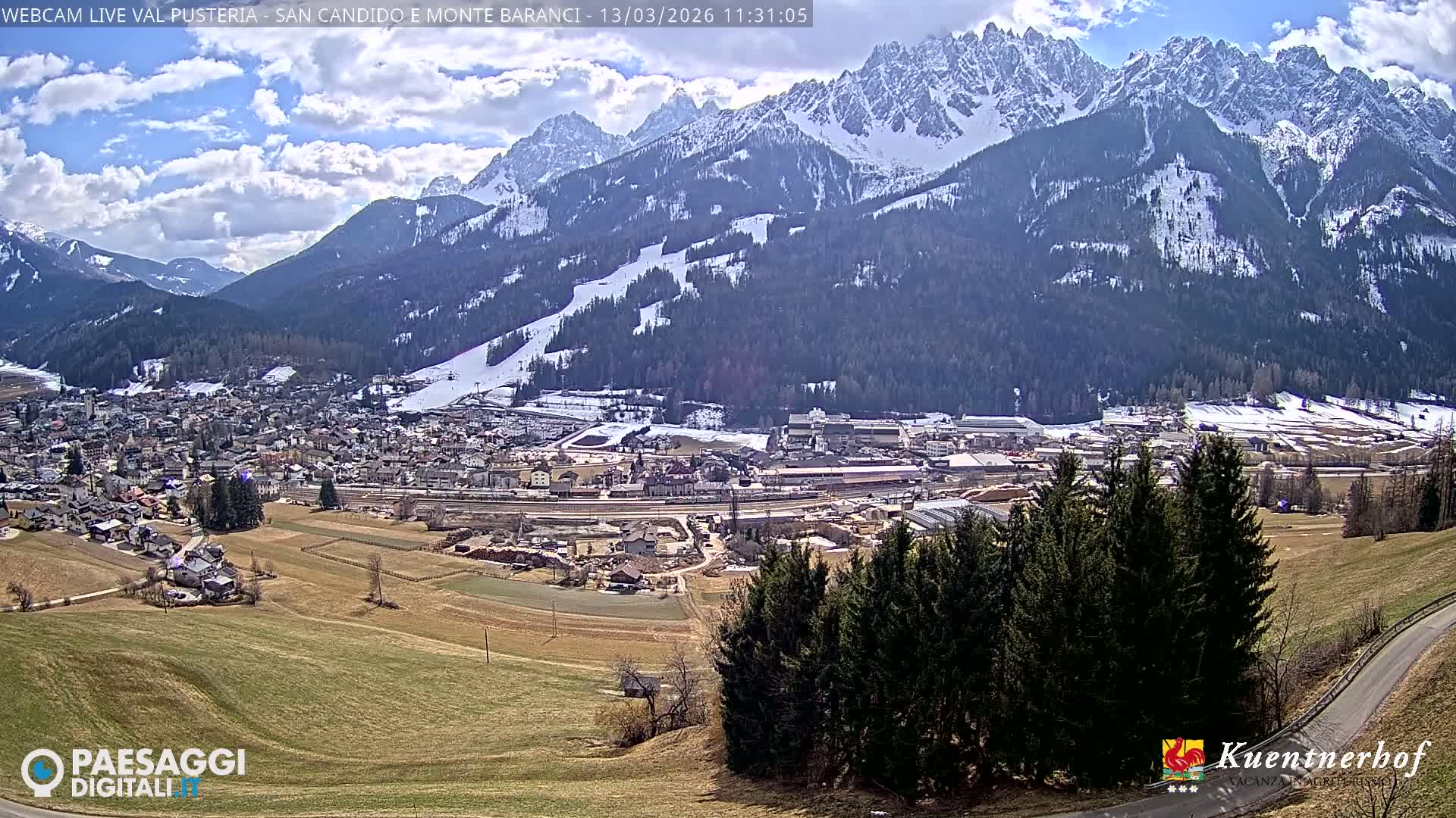 Val Pusteria (Puster Valley), San Candido (Innichen) Village & Monte Baranci Mount View Live Cam - South Tyrol (Bolzano) , Trentino-South Tyrol (Trentino-Alto Adige/Südtirol), Italy