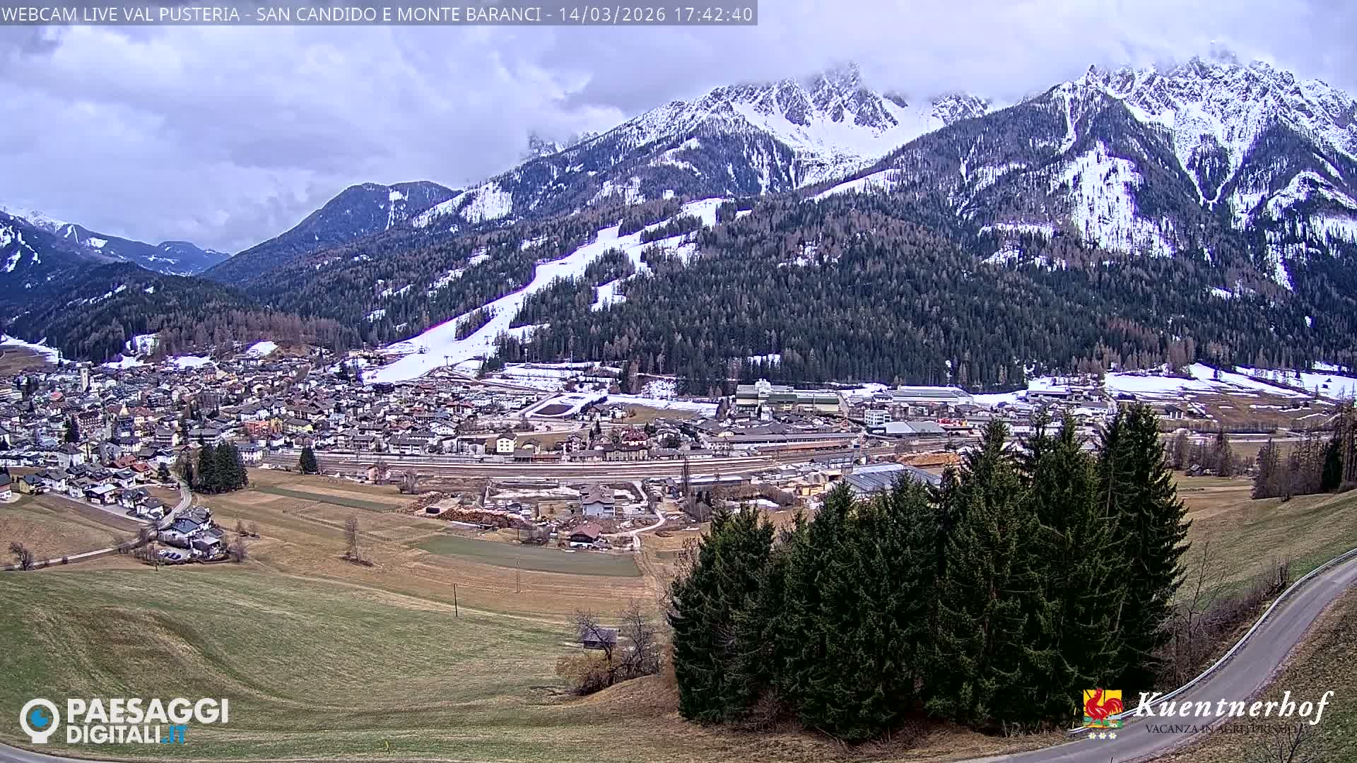 Val Pusteria (Puster Valley), San Candido (Innichen) Village & Monte Baranci Mount View Live Cam - South Tyrol (Bolzano) , Trentino-South Tyrol (Trentino-Alto Adige/Südtirol), Italy