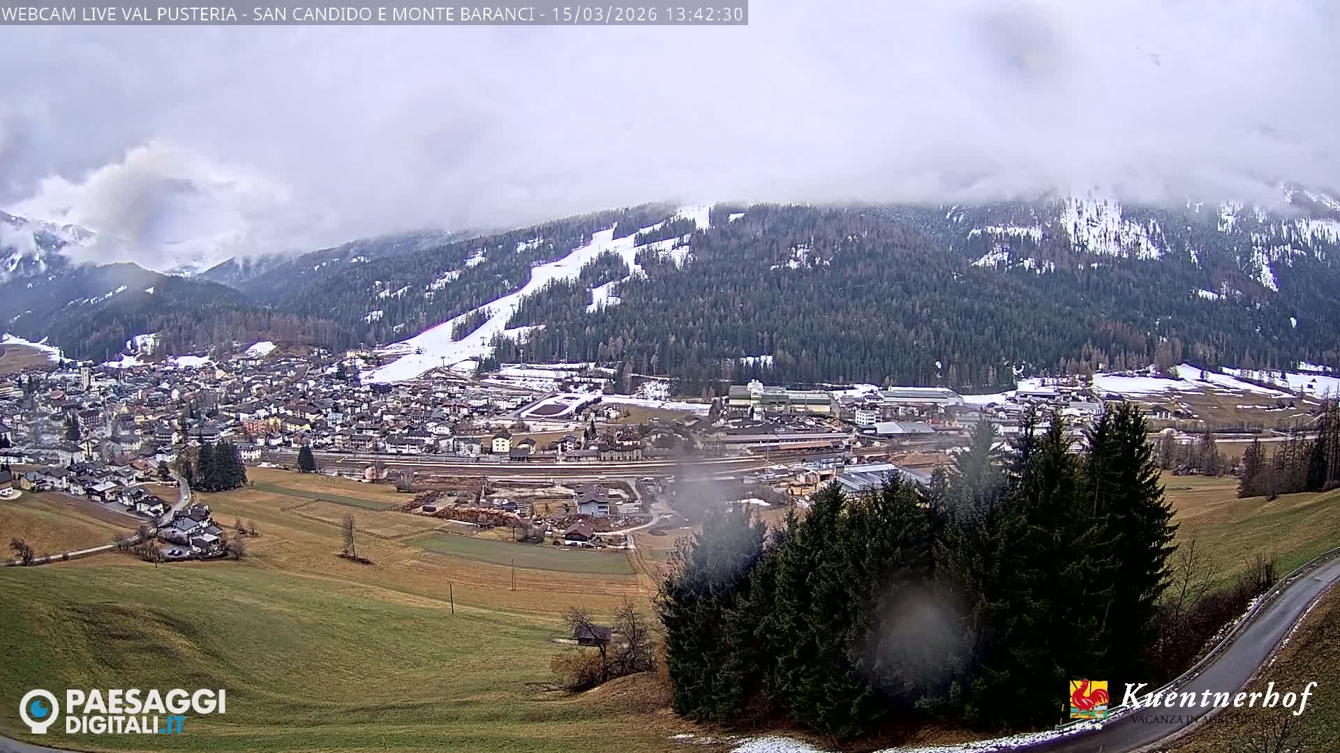 Val Pusteria (Puster Valley), San Candido (Innichen) Village & Monte Baranci Mount View Live Cam - South Tyrol (Bolzano) , Trentino-South Tyrol (Trentino-Alto Adige/Südtirol), Italy