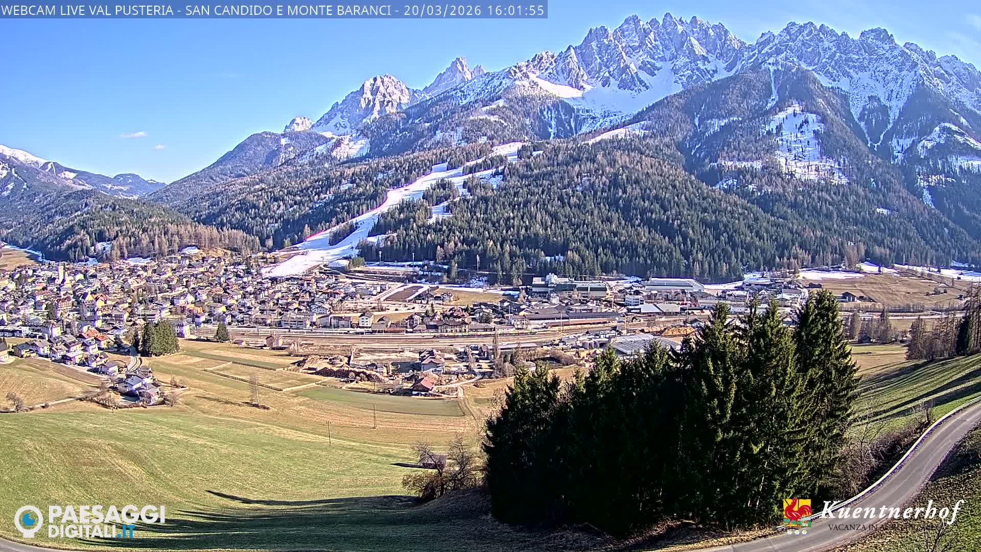 Val Pusteria (Puster Valley), San Candido (Innichen) Village & Monte Baranci Mount View Live Cam - South Tyrol (Bolzano) , Trentino-South Tyrol (Trentino-Alto Adige/Südtirol), Italy