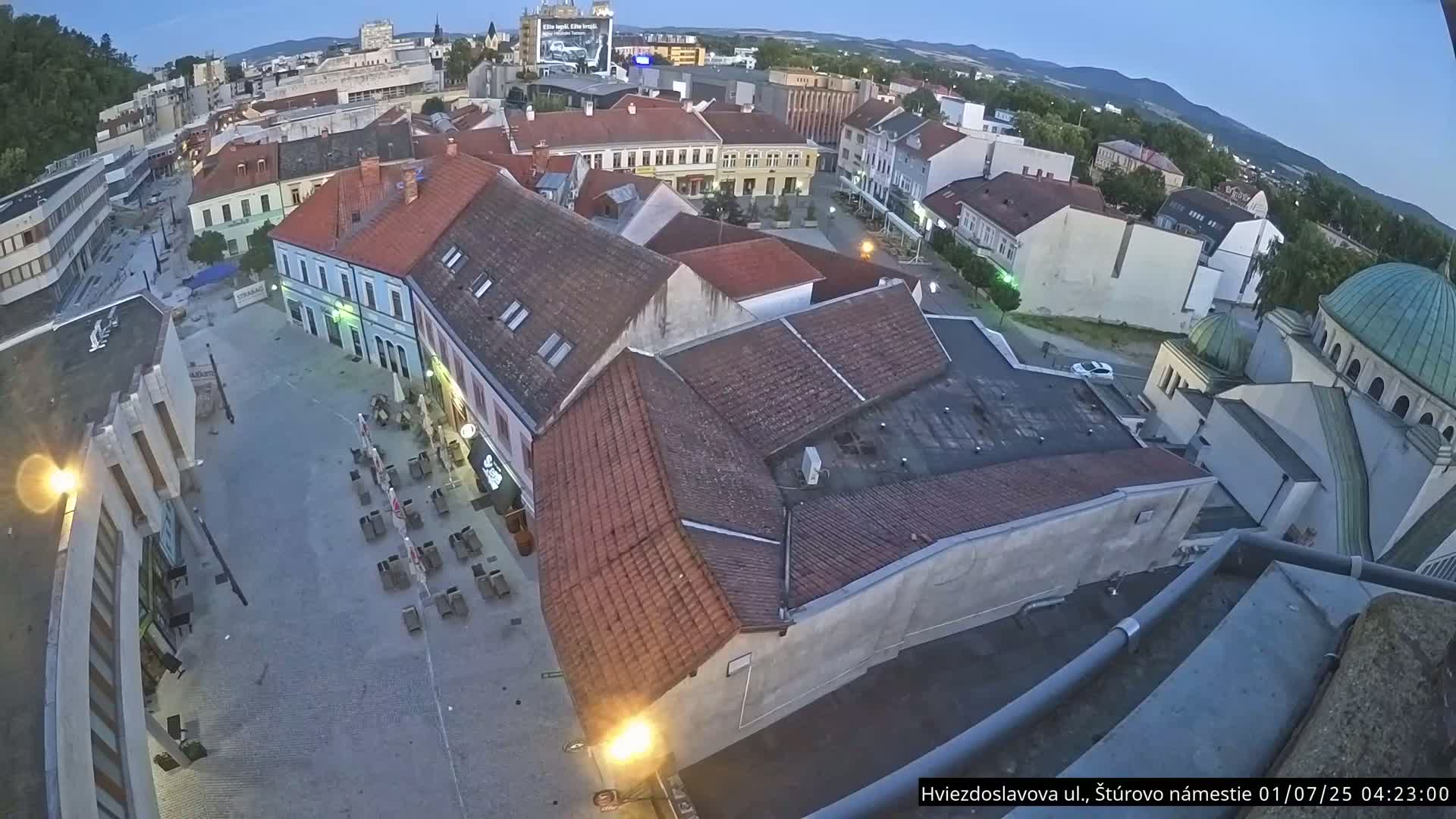 Trenčín Hviezdoslavova ul. Street &. Štúrovo Námestie Square West View Skyline Live Cam -  Trencin, Okres Trencin, Slovakia