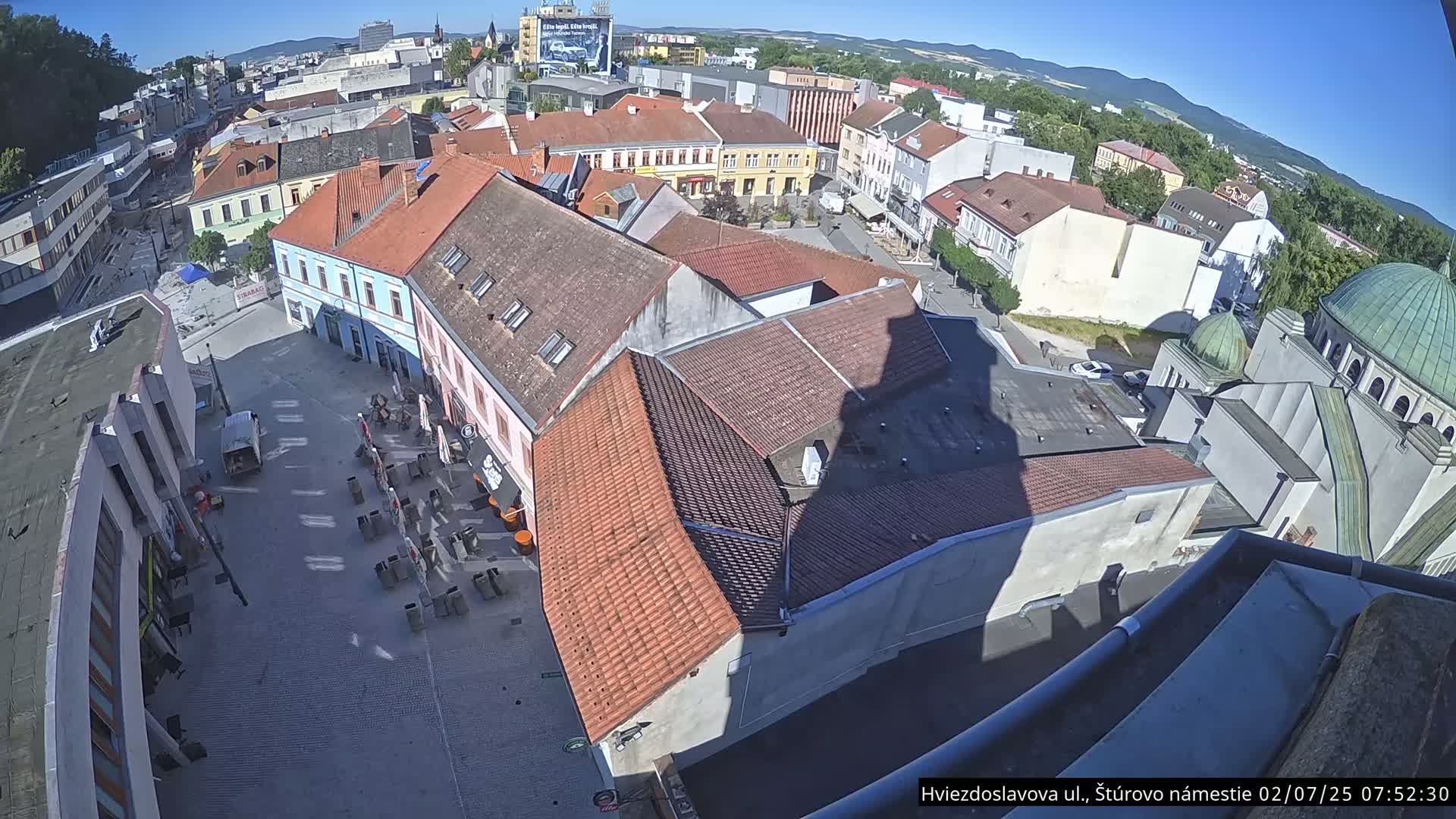 Trenčín Hviezdoslavova ul. Street &. Štúrovo Námestie Square West View Skyline Live Cam -  Trencin, Okres Trencin, Slovakia