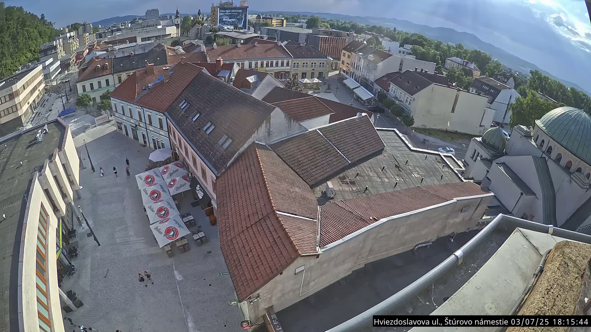 Trenčín Hviezdoslavova ul. Street &. Štúrovo Námestie Square West View Skyline Live Cam -  Trencin, Okres Trencin, Slovakia
