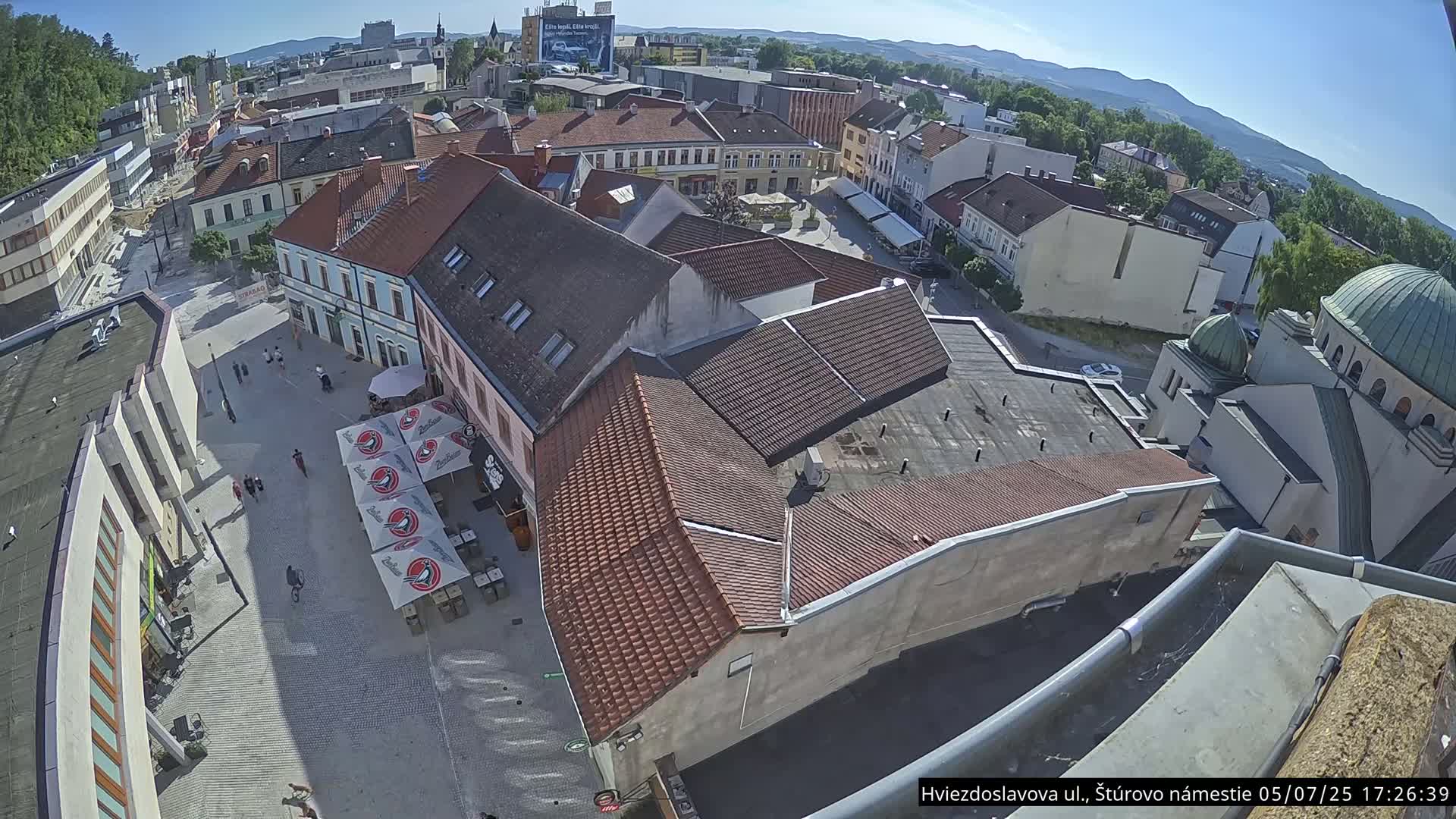 Trenčín Hviezdoslavova ul. Street &. Štúrovo Námestie Square West View Skyline Live Cam -  Trencin, Okres Trencin, Slovakia