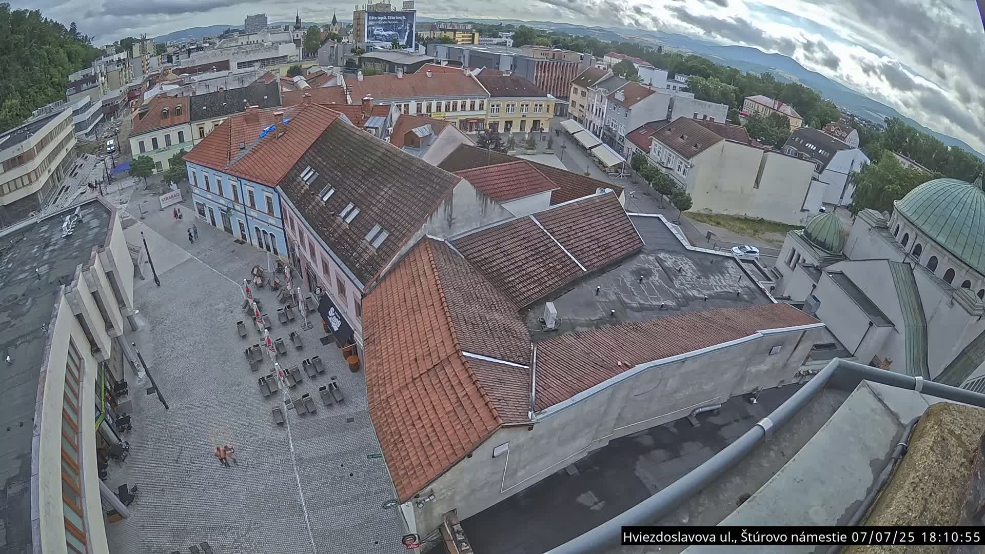 Trenčín Hviezdoslavova ul. Street &. Štúrovo Námestie Square West View Skyline Live Cam -  Trencin, Okres Trencin, Slovakia