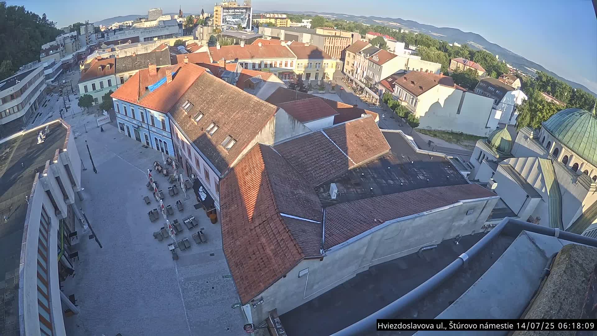 Trenčín Hviezdoslavova ul. Street &. Štúrovo Námestie Square West View Skyline Live Cam -  Trencin, Okres Trencin, Slovakia