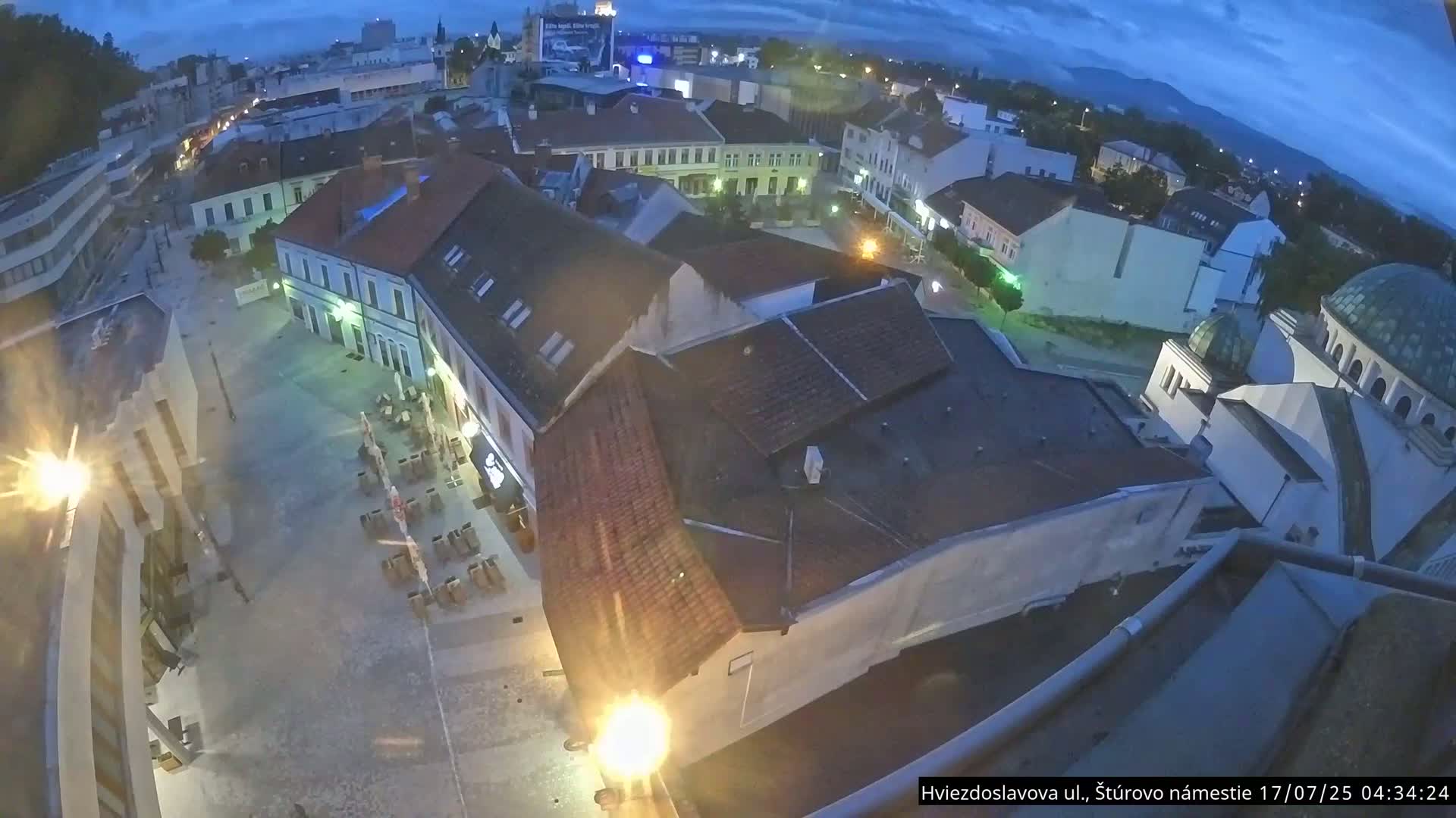 Trenčín Hviezdoslavova ul. Street &. Štúrovo Námestie Square West View Skyline Live Cam -  Trencin, Okres Trencin, Slovakia