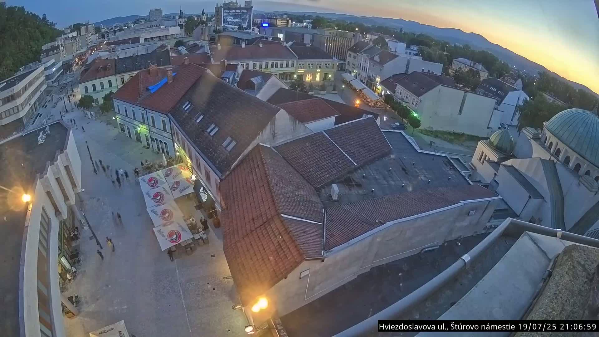 Trenčín Hviezdoslavova ul. Street &. Štúrovo Námestie Square West View Skyline Live Cam -  Trencin, Okres Trencin, Slovakia